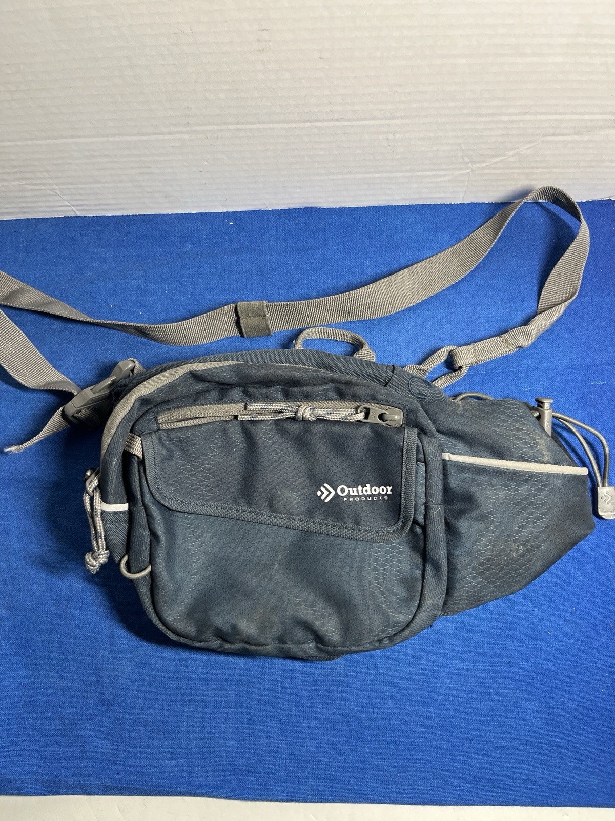Outdoor Products Fanny Pack – Three Pockets, Bottle Holder, Navy/Gray