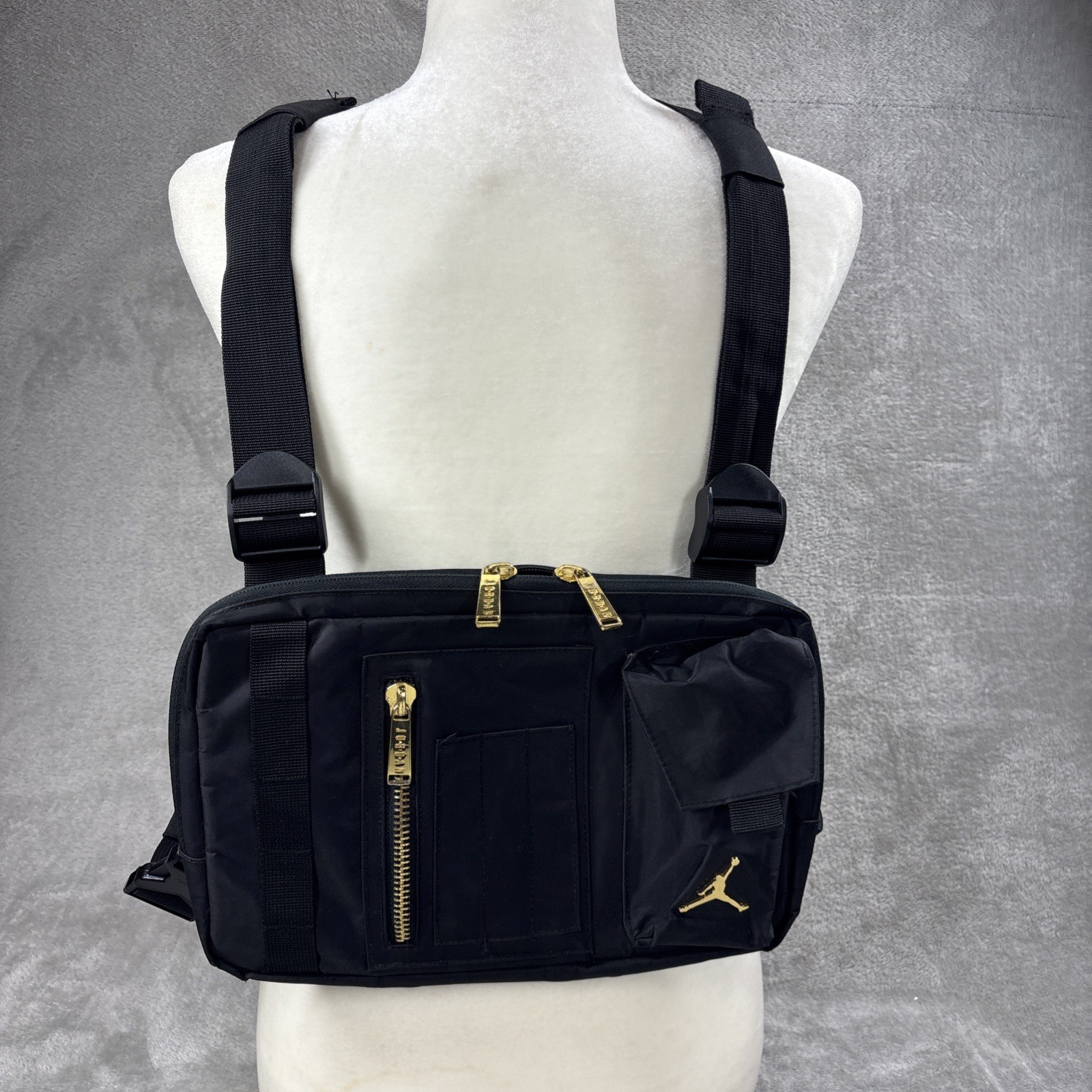 Air Jordan MA-1 Chest Rig Nylon Bag Black & Gold Jumpman Bag Hands Free