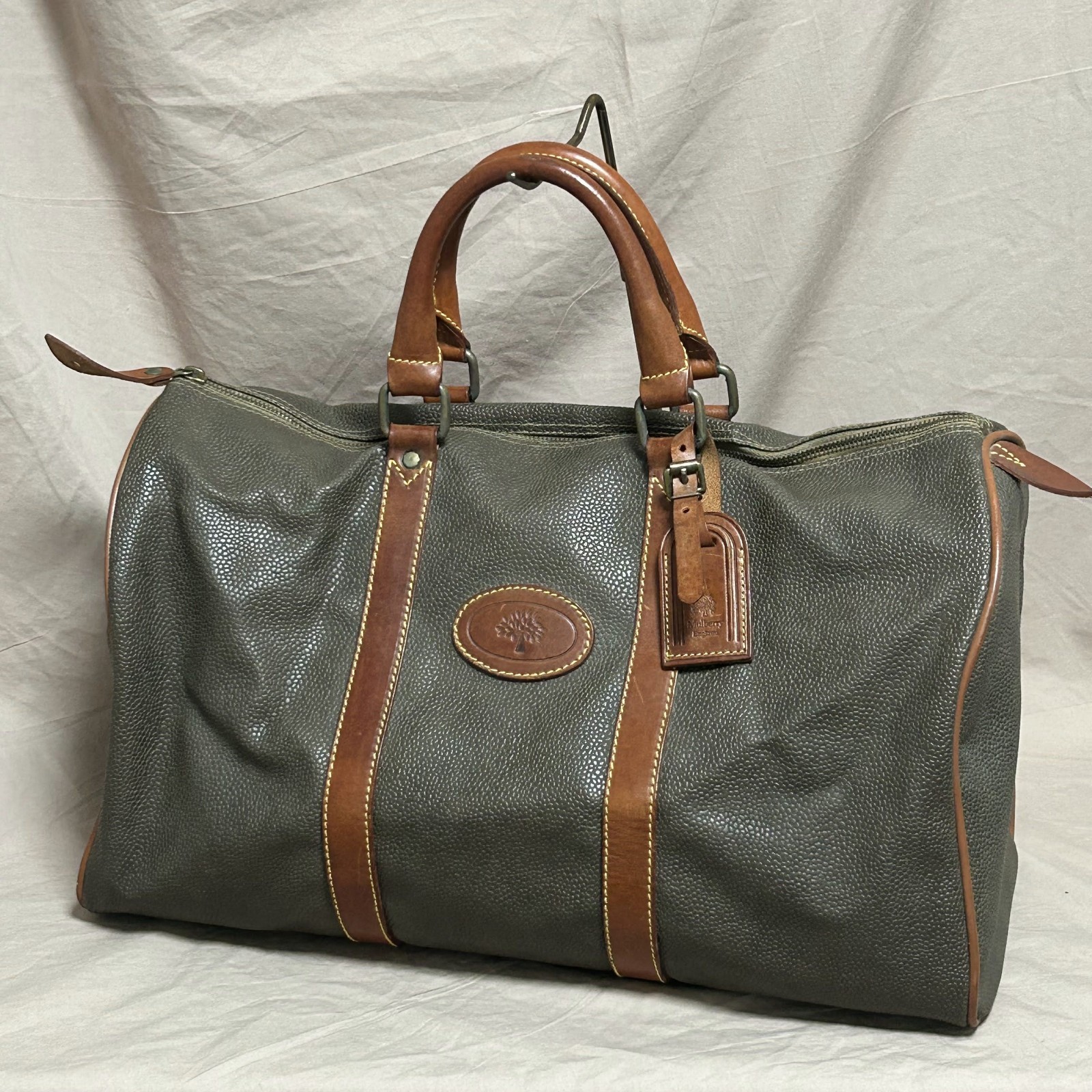 Vintage Mulberry England Scotchgrain Clipper Holdall Weekender Bag Green from JP
