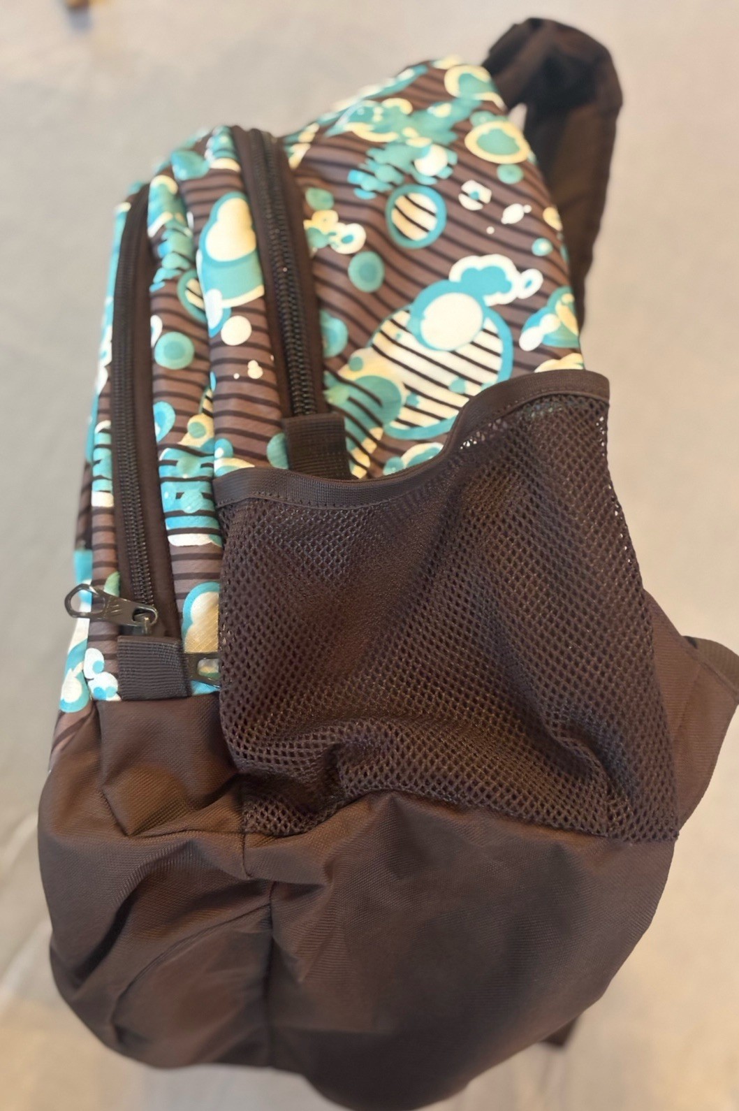 Adidas Backpack Multi-Pocket Load Spring Brown with Turquoise Blue White Bubbles