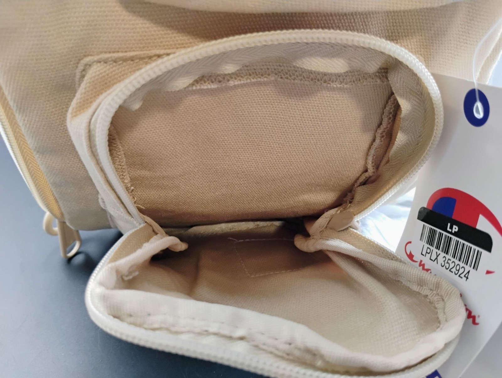 Champion Beige Canvas Sling Backpack Reversible Strap Durable