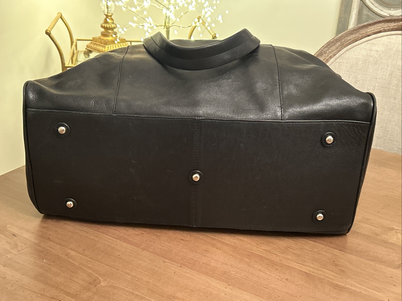 COLE HAAN MENS BLK LEATHER WEEKENDER Duffle BAG / Beautiful