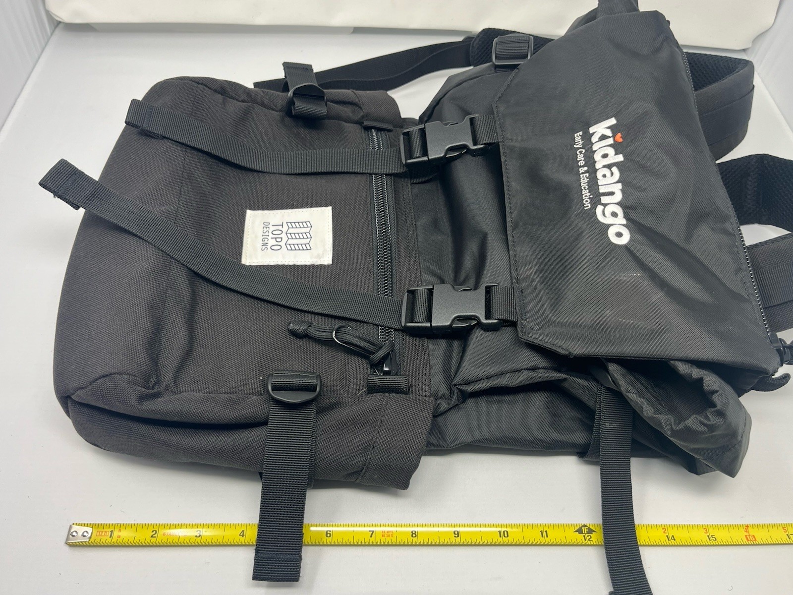 Topo Designs Rover Pack Backpack Black Hiking Kidango Logo Laptop Tote Rucking