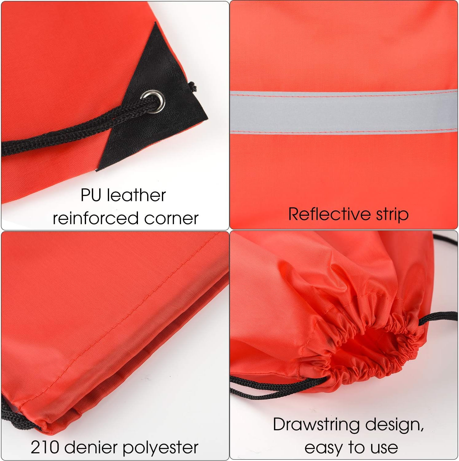 12 Pcs Red Drawstring Backpacks with Reflective Strips – Polyester, 15.7″ X 13.4