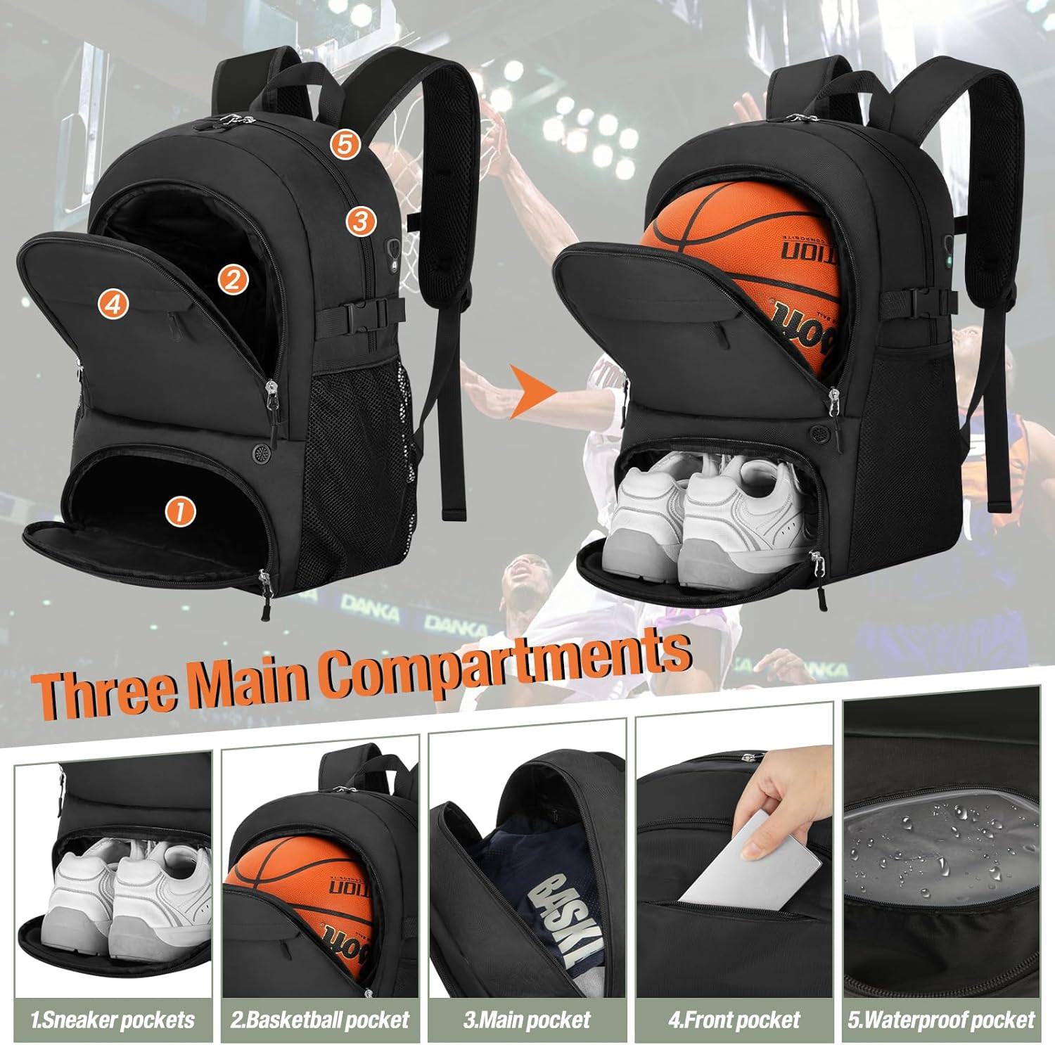 Basketball Backpack – Large Sports Equipment Bag with Ball Holder & Shoe Compart
