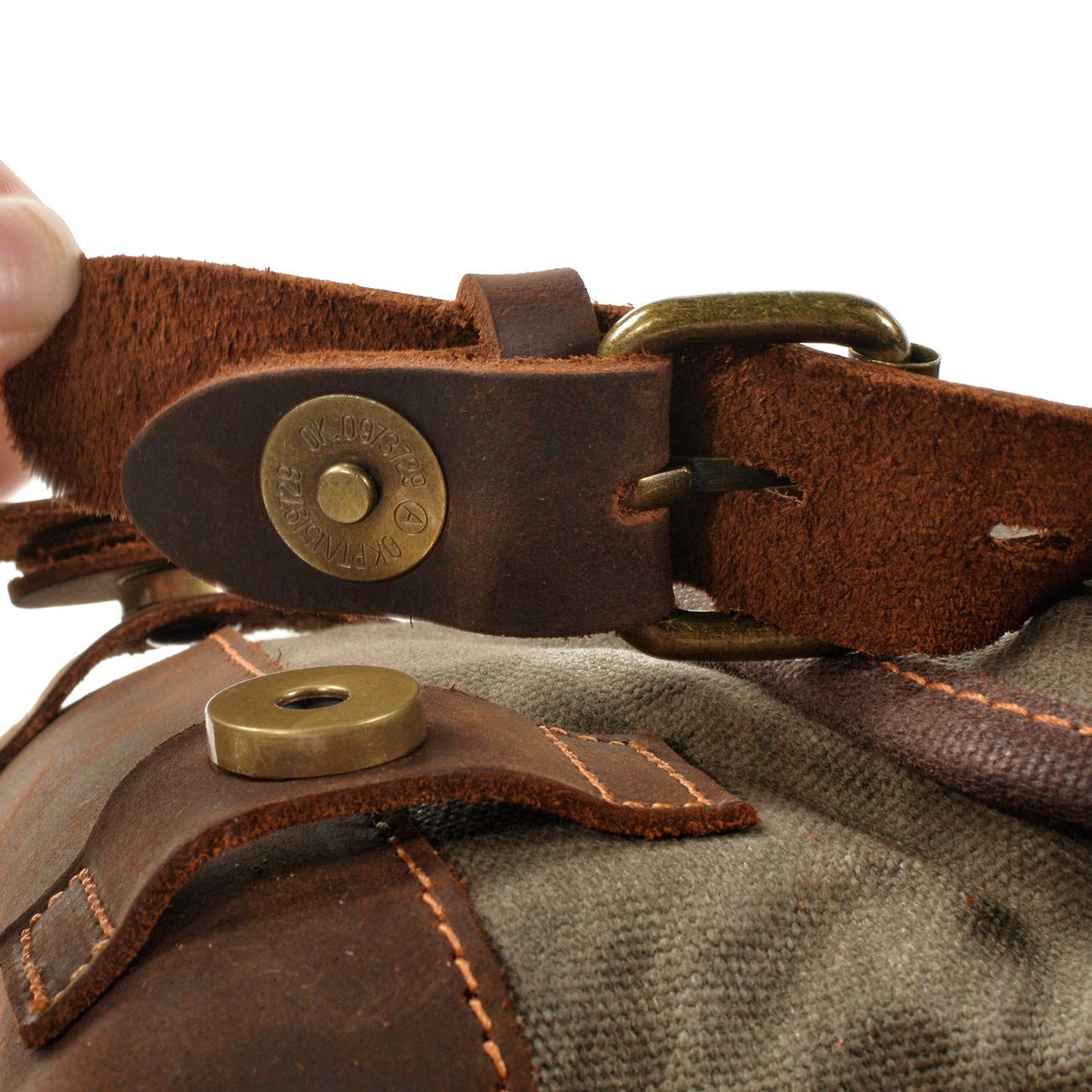 Men Travel Backpack, Genuine Leather-Waxed Canvas Shoulder Hiking Rucksack (G…