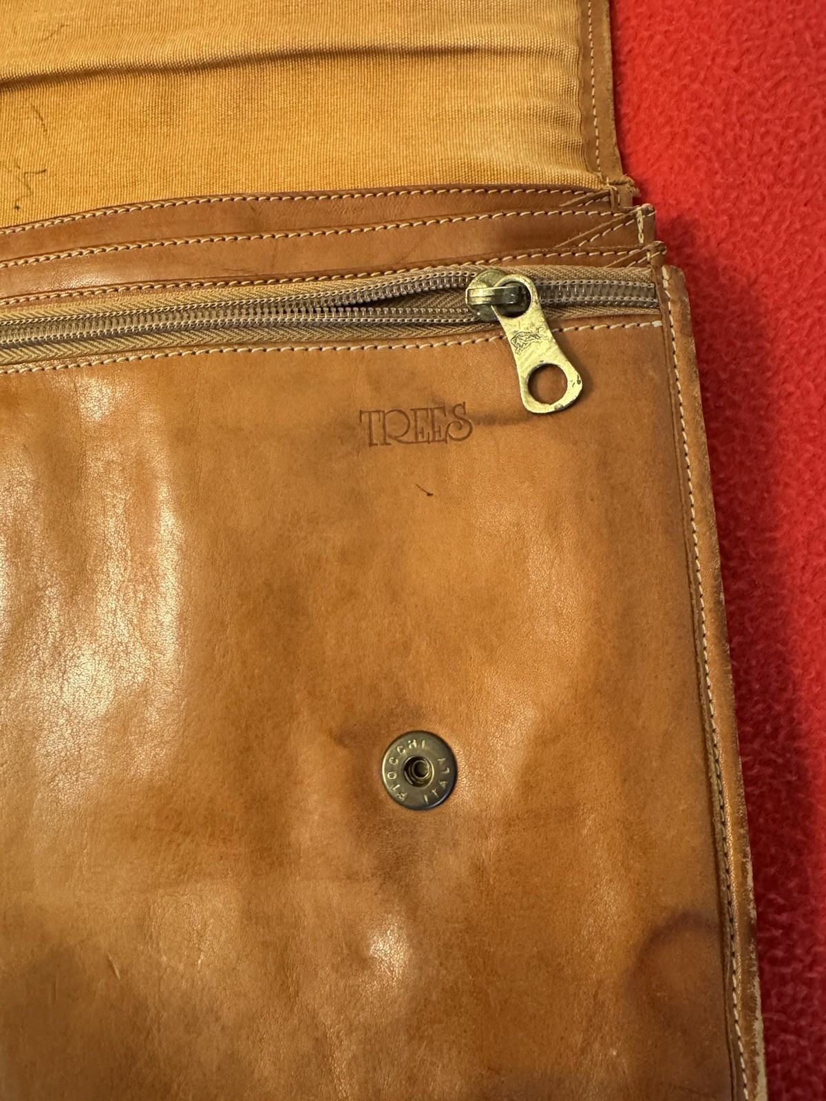 Il Bisonte W/5 Compartment Clutch Messenger Tan Leather Bag Italy Made Vintage