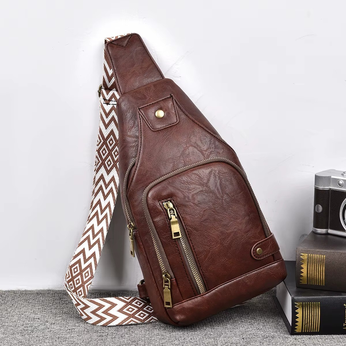 New Men’s Sling Backpack functional Leather Chest bag Crossbody Bag Shoulder Bag