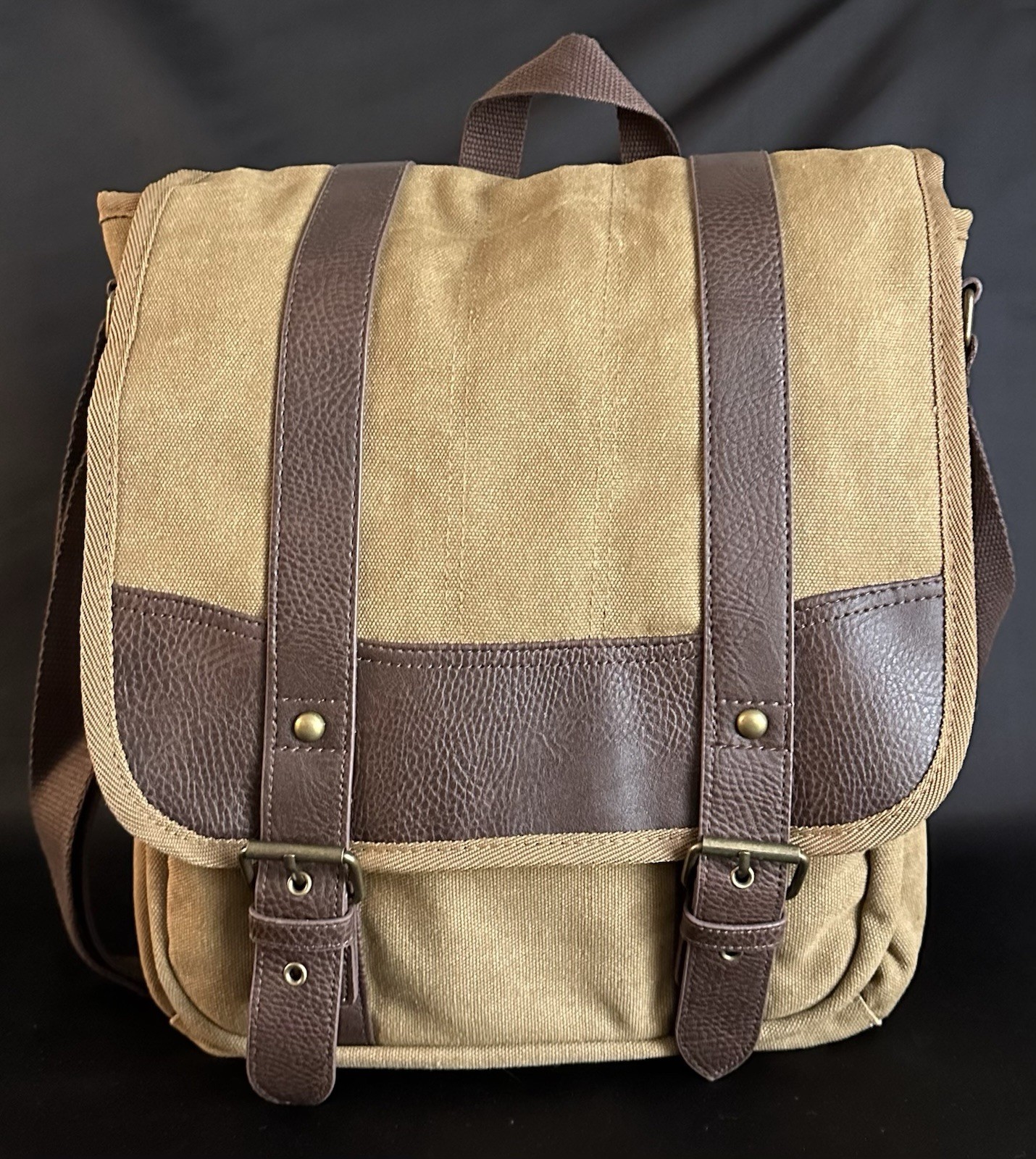 H3 Sport Gear Canvas Padded Messenger Bag Tan/Brown 12” X 12” X 4” Shoulder Stra