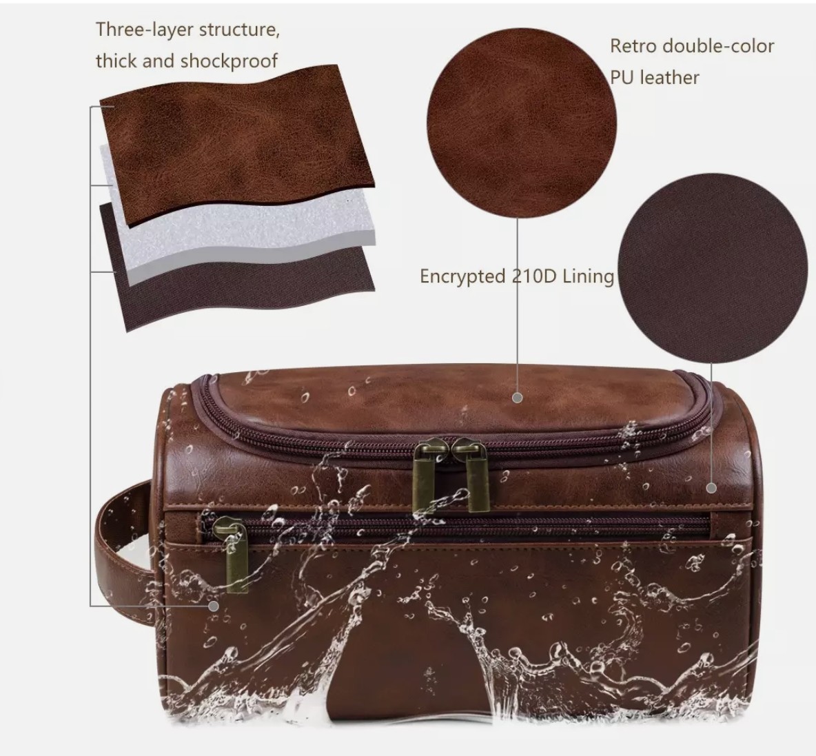 Leather Toiletry Bag for Men Women Dopp Kit Mens Hanging Toiletry Bag Travel