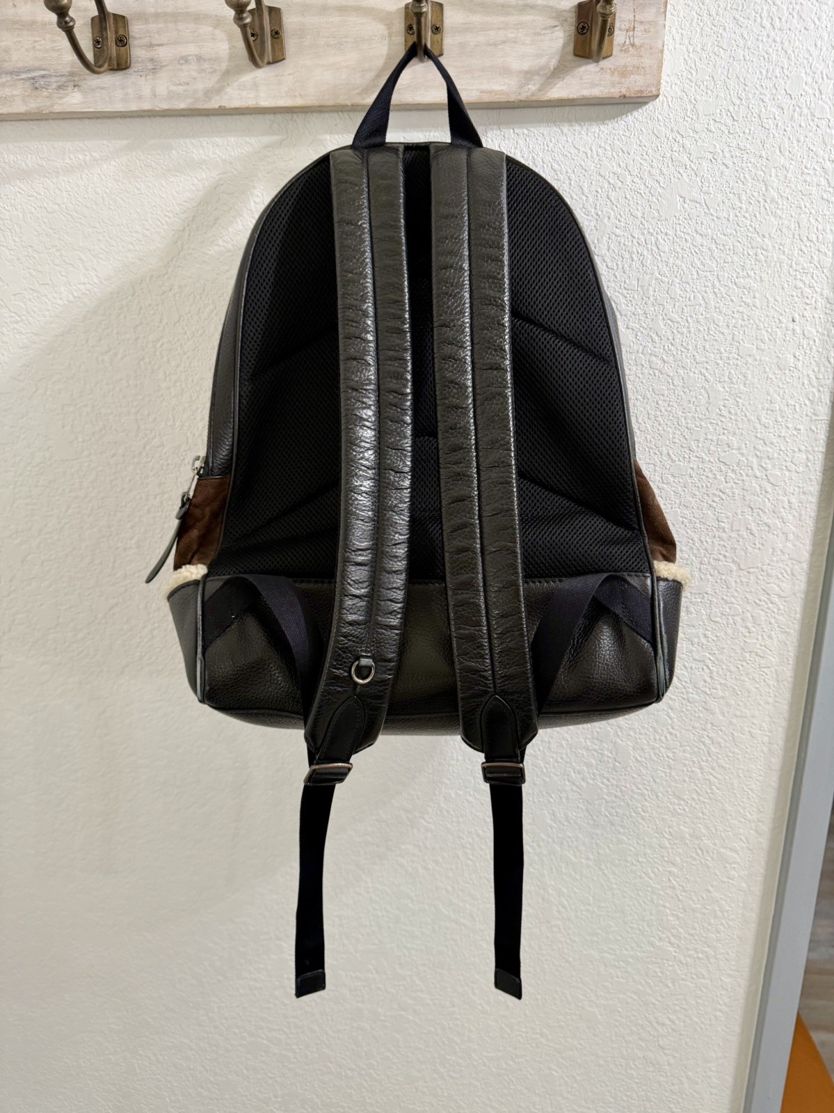 COACH West Backpack Saddle Sheepskin Leather Suede Shearling