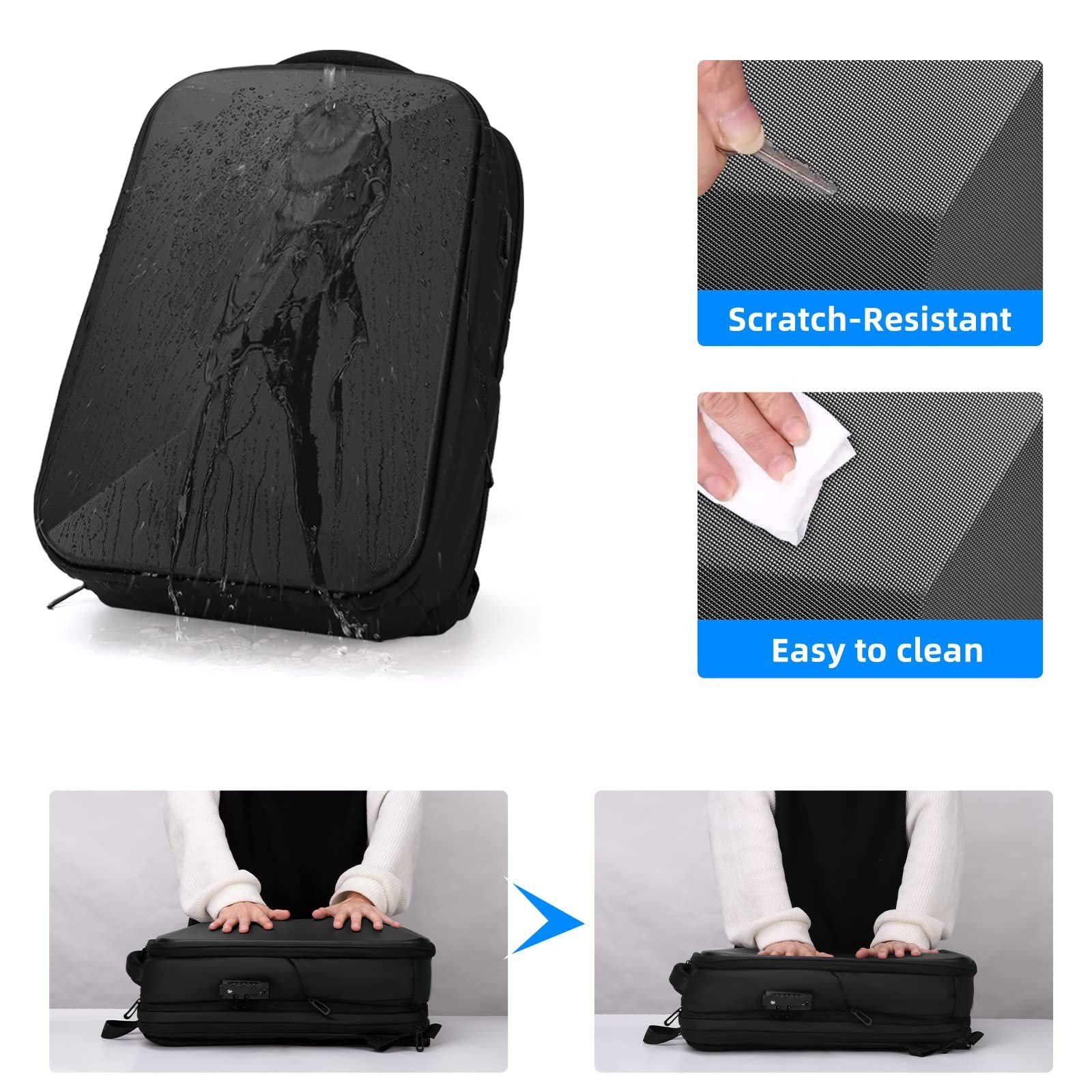 Anti-Theft Laptop Backpack, Expandable Water-Resistant Hardshell, USB Port, 15.6