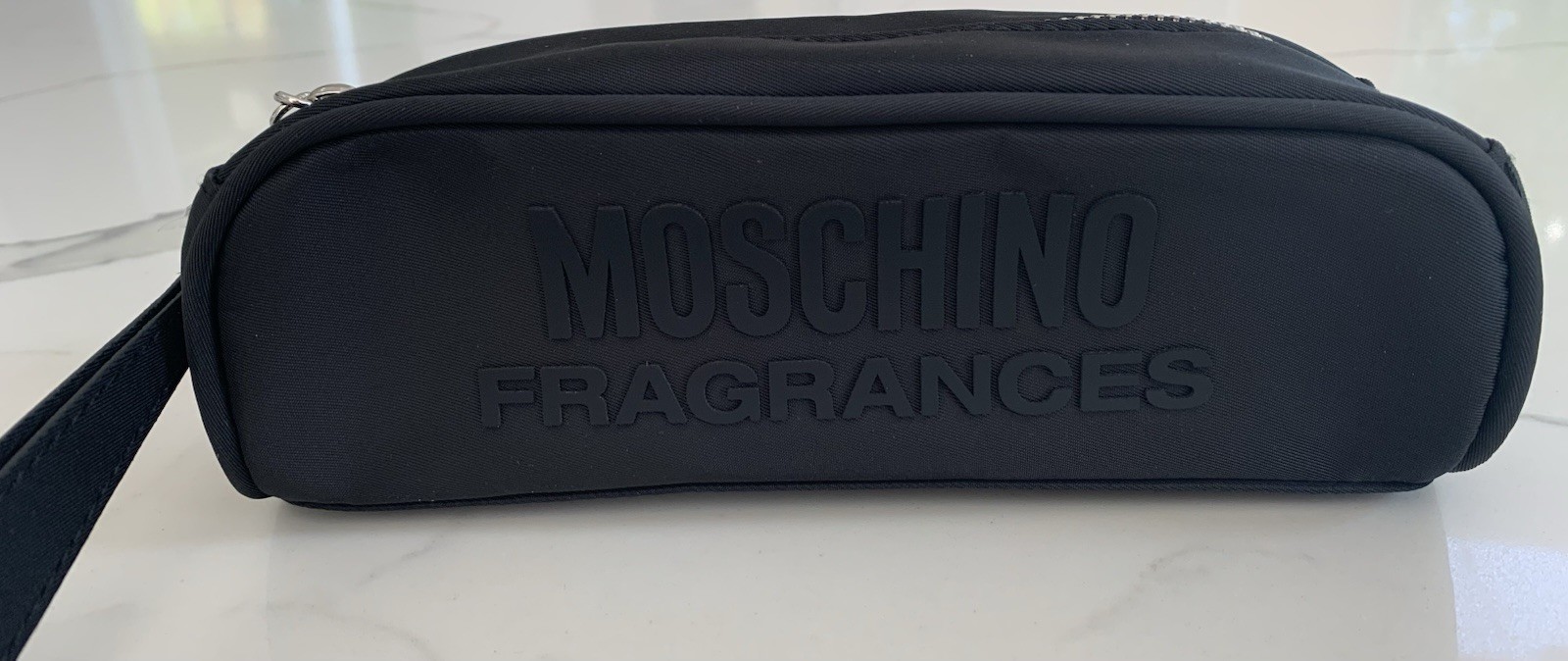 Moschino Fragrances black Pouch cosmetic toiletry makeup travel Bag Wristlet New