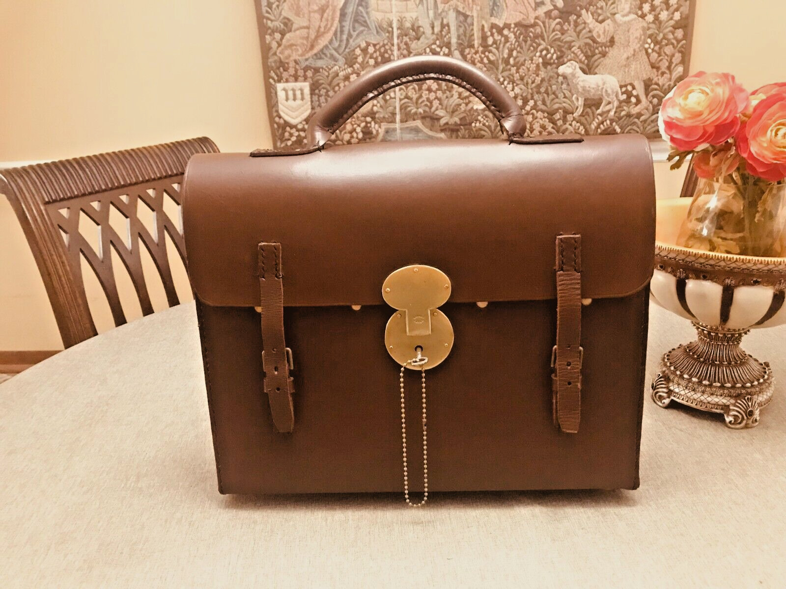 WWII Original “BRITISH ROYAL ARMY” Heavy-Duty Leather Briefcase / Saddlebag