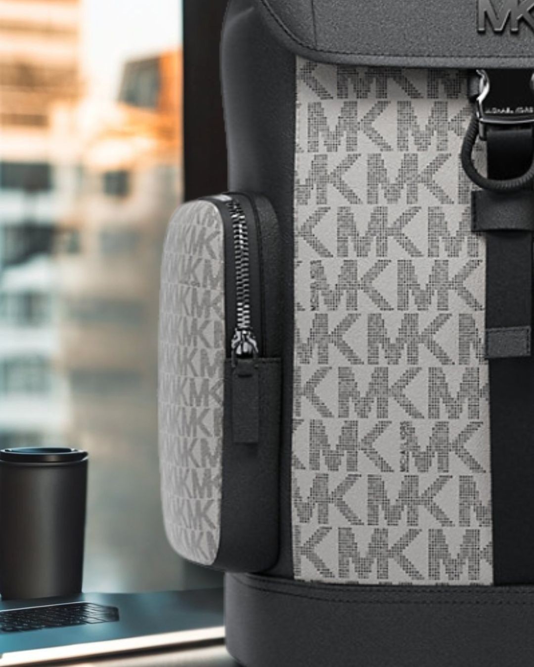 Michael Kors Cooper Men Medium Signature Logo Travel City Backpack Black Multi
