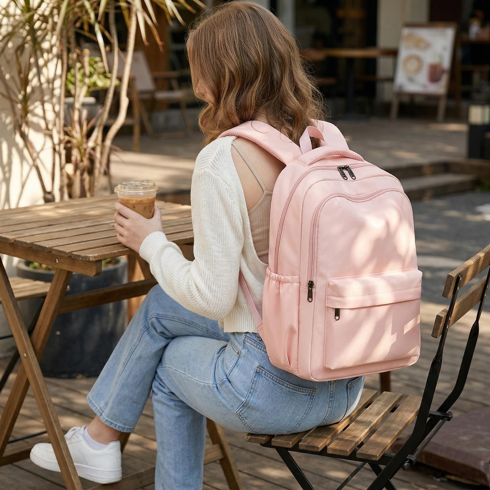 Pink Cute College Aesthetic Backpack For Teen Girls Large Laptop Daypack Bag