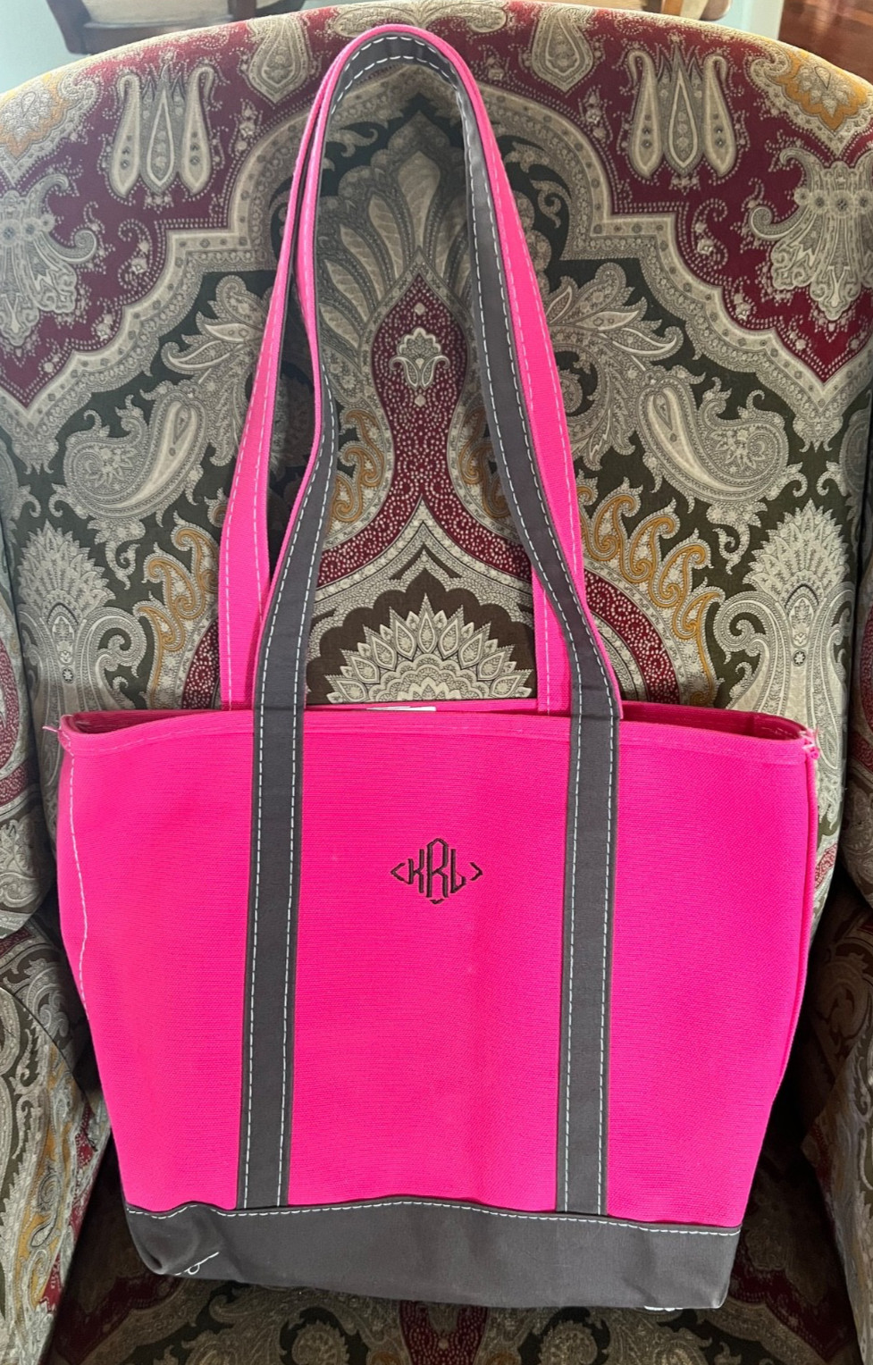 Vintage LL Bean Boat & Tote Bag, Bright Pink & Chocolate, MEDIUM-Approx. 13×16