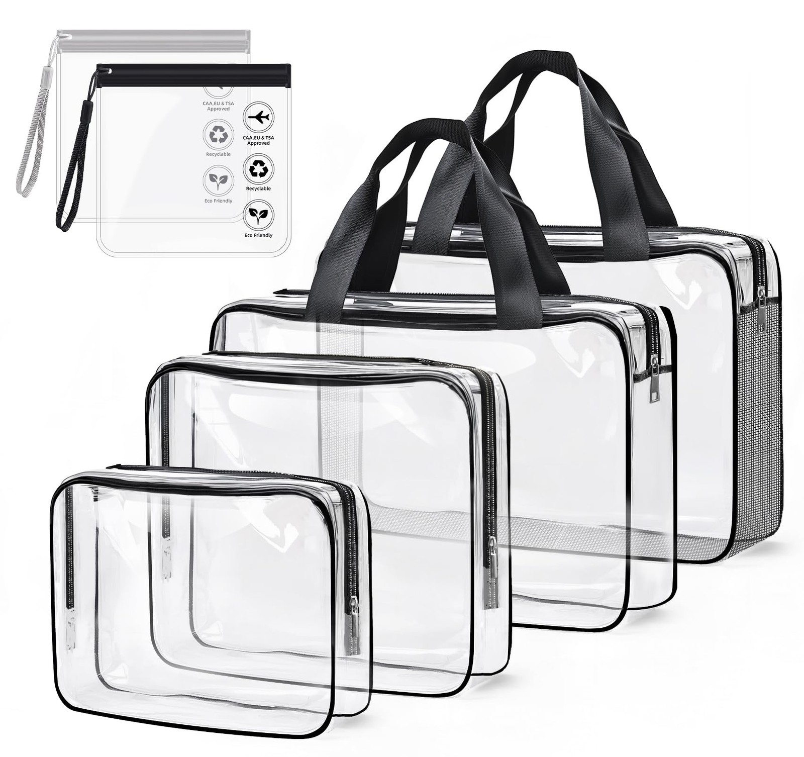 ABSOFINE Clear Toiletry Bag for Travel Size Toiletries, 4 Pack Large