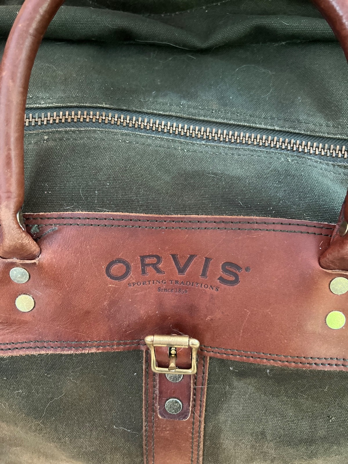 ORVIS VINTAGE BATTENKILL Duffle Bag GREEN Leather Canvas 25″x18″x10″