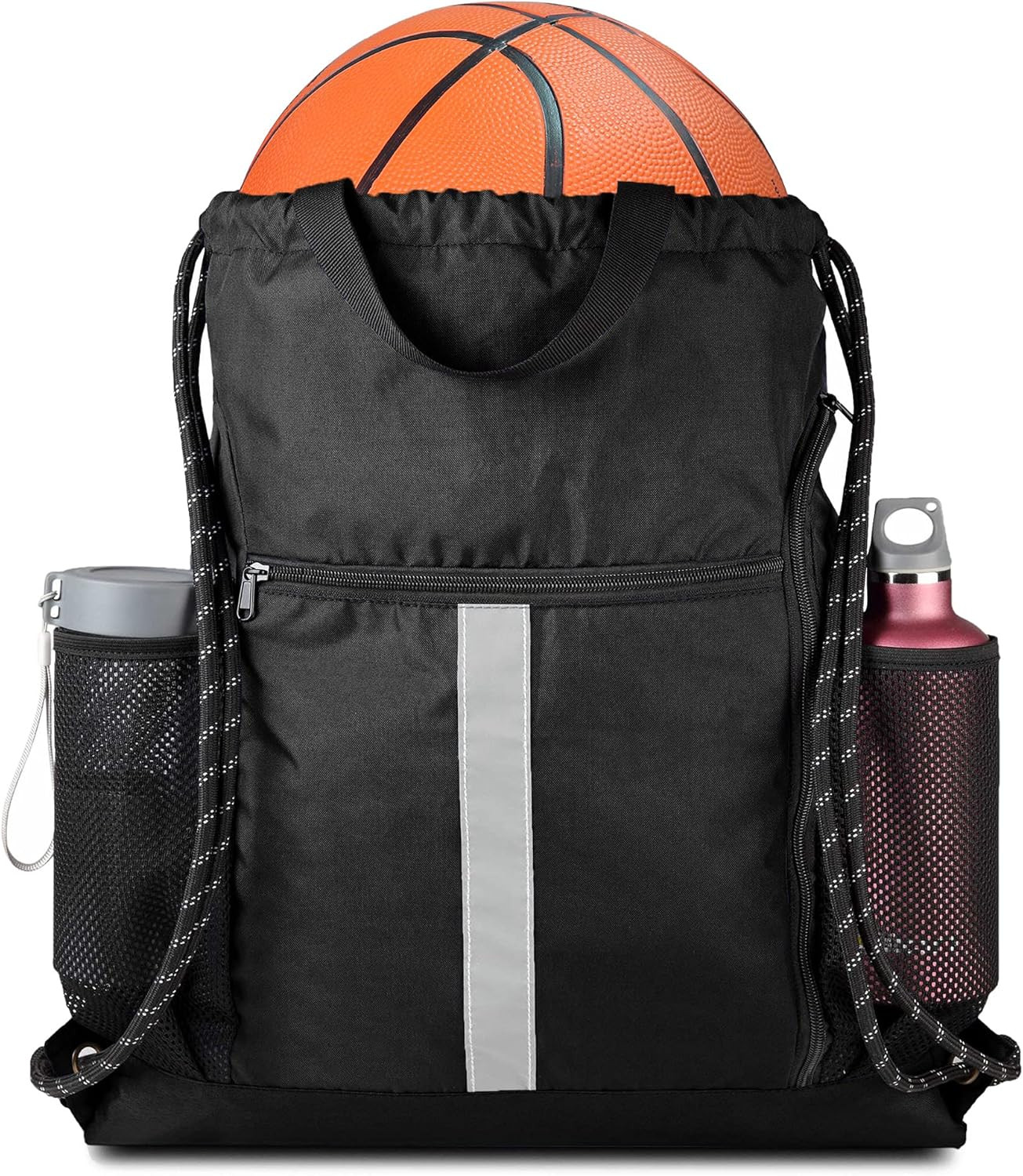 Drawstring Backpack Bag Sports Gym Backpack with Shoe Compartment and Two Water