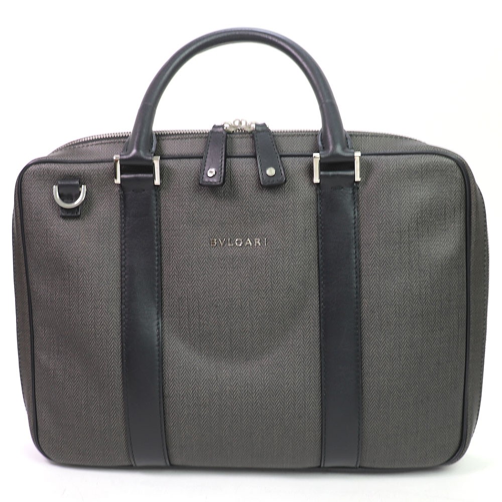 BVLGARI Weekend Briefcase Small Gray Black 2way Shoulder Men Business Bag 32541