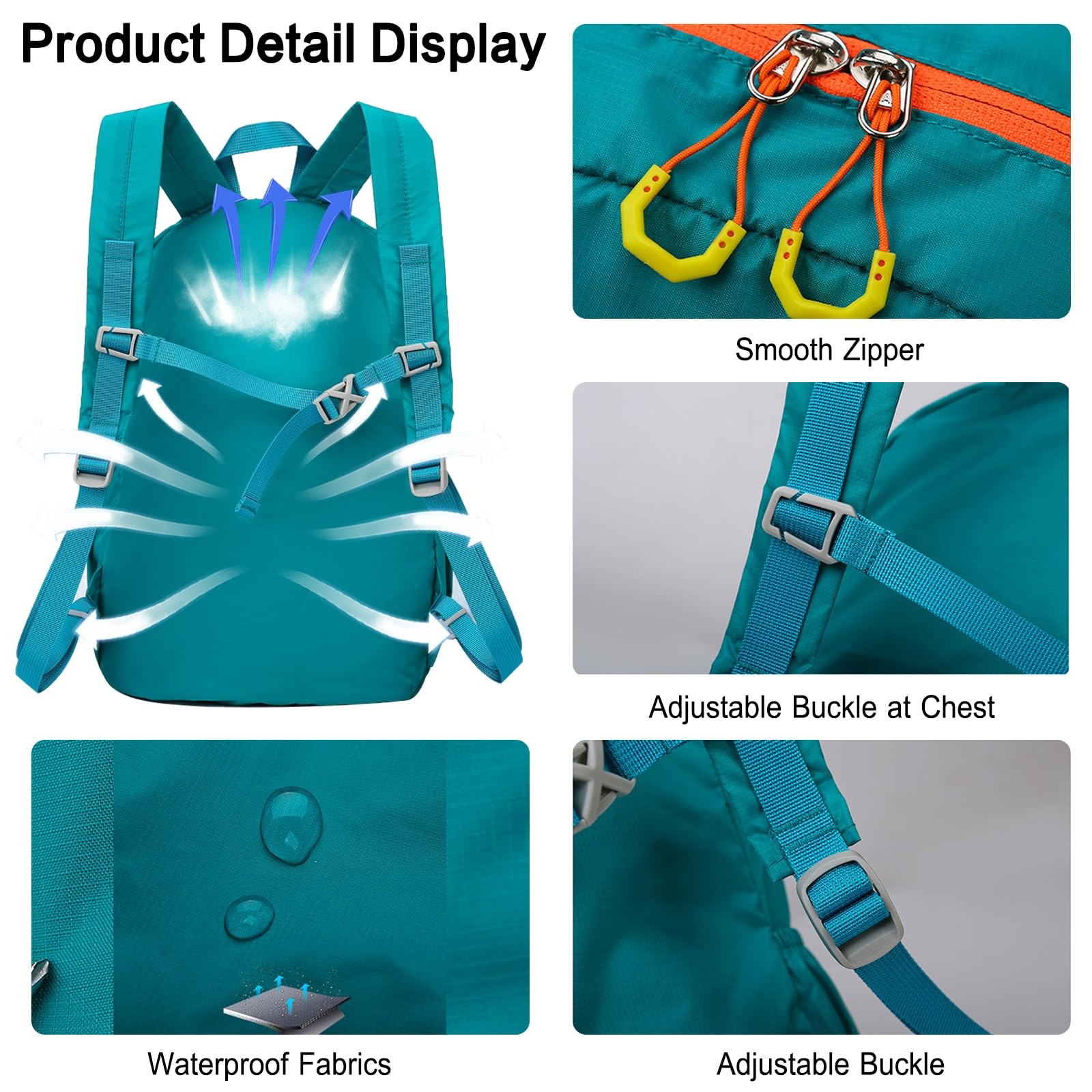 Casual Backpack Daypack 25 L Waterproof Lightweight Rucksack Black 1 PCS