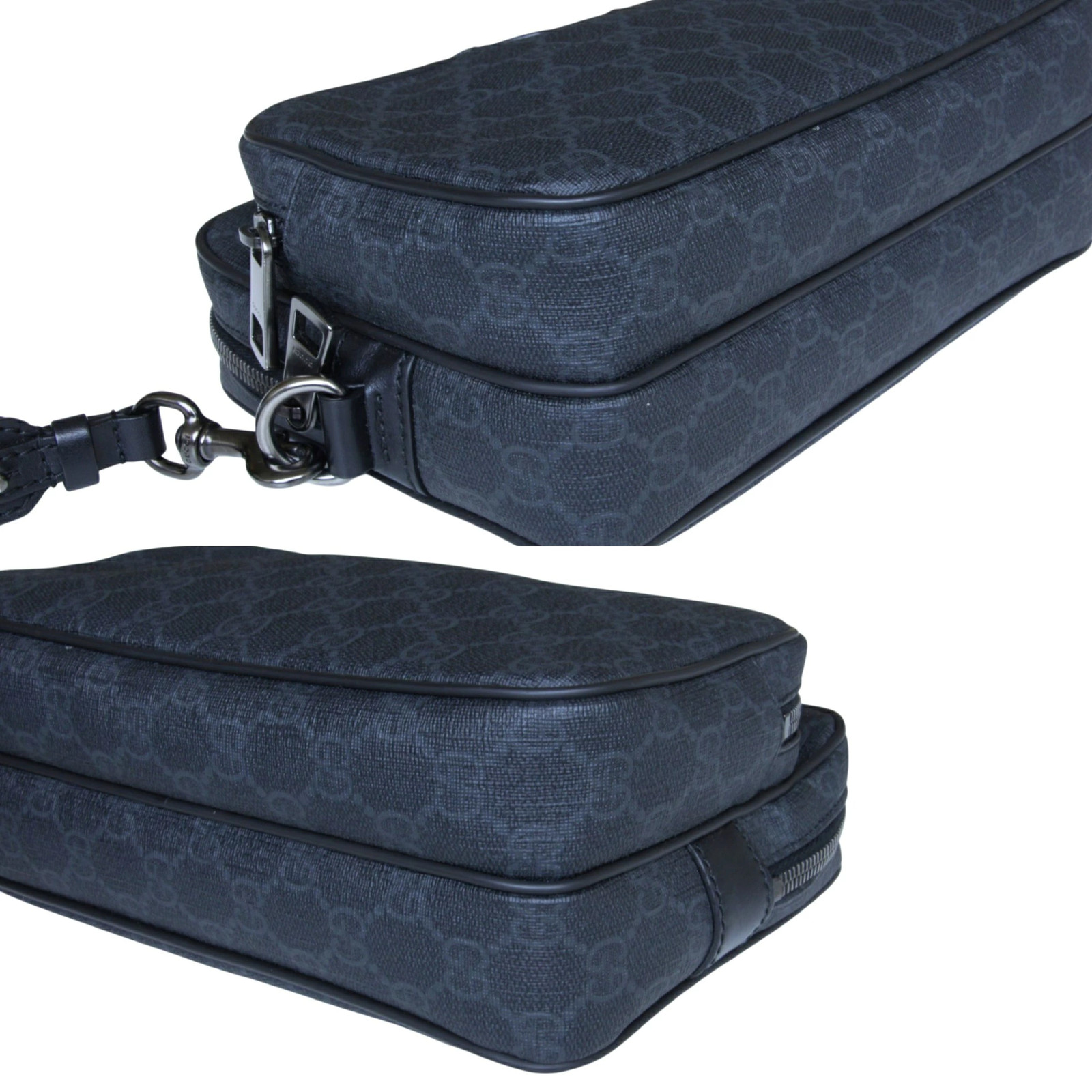 Gucci GG Supreme Clutch Bag Black 337082 543014 PVC Leather Pouch