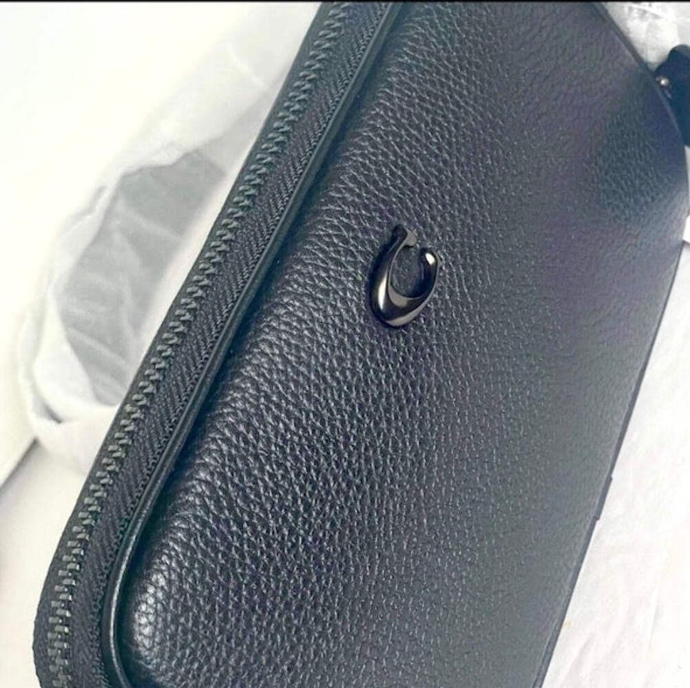 Coach CR749 Multi Pouch Black Leather Belt Bag Adjustable Removable