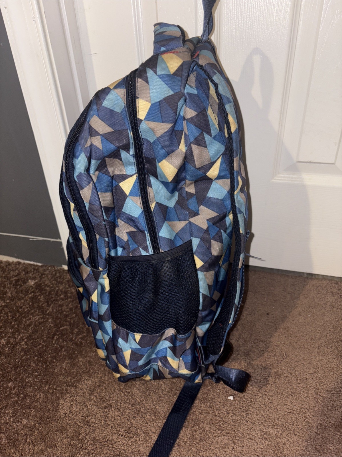16-inch Patterned Blue Colored School Backpack, Travel Backpack, Hiking Bag
