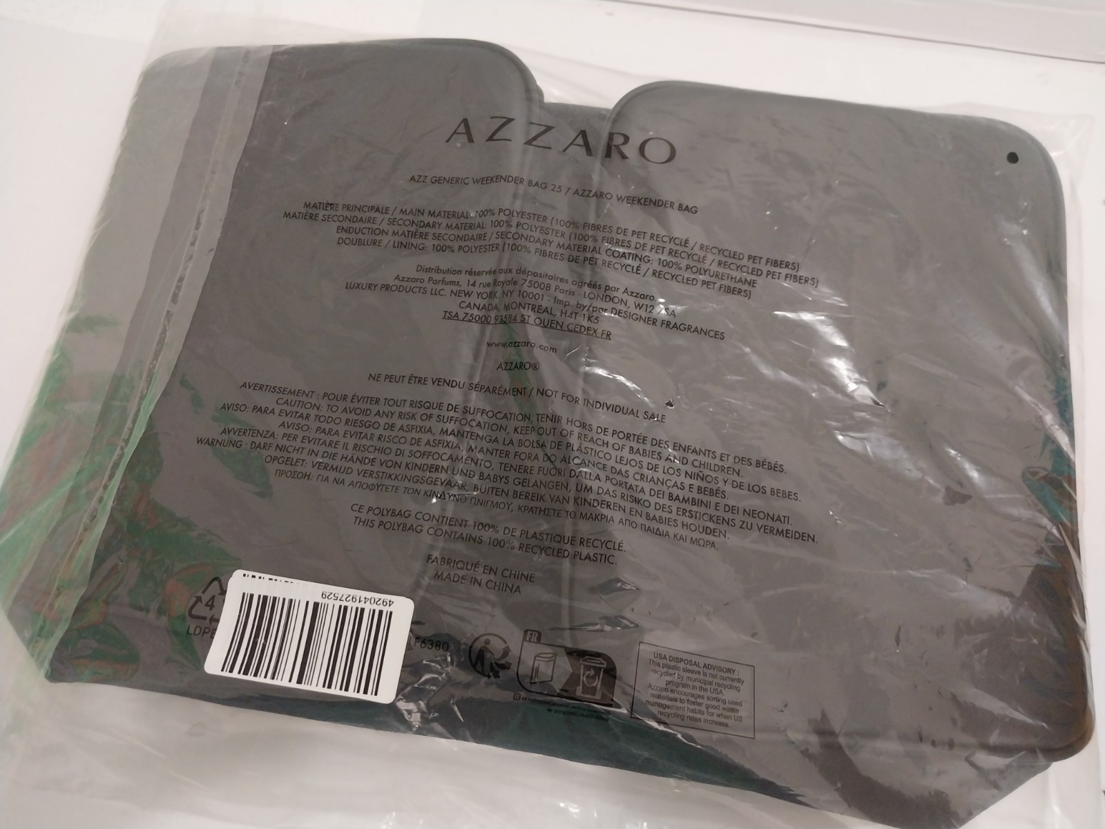 Azzaro Parfums Large Weekender Duffle Bag Black / Gold New