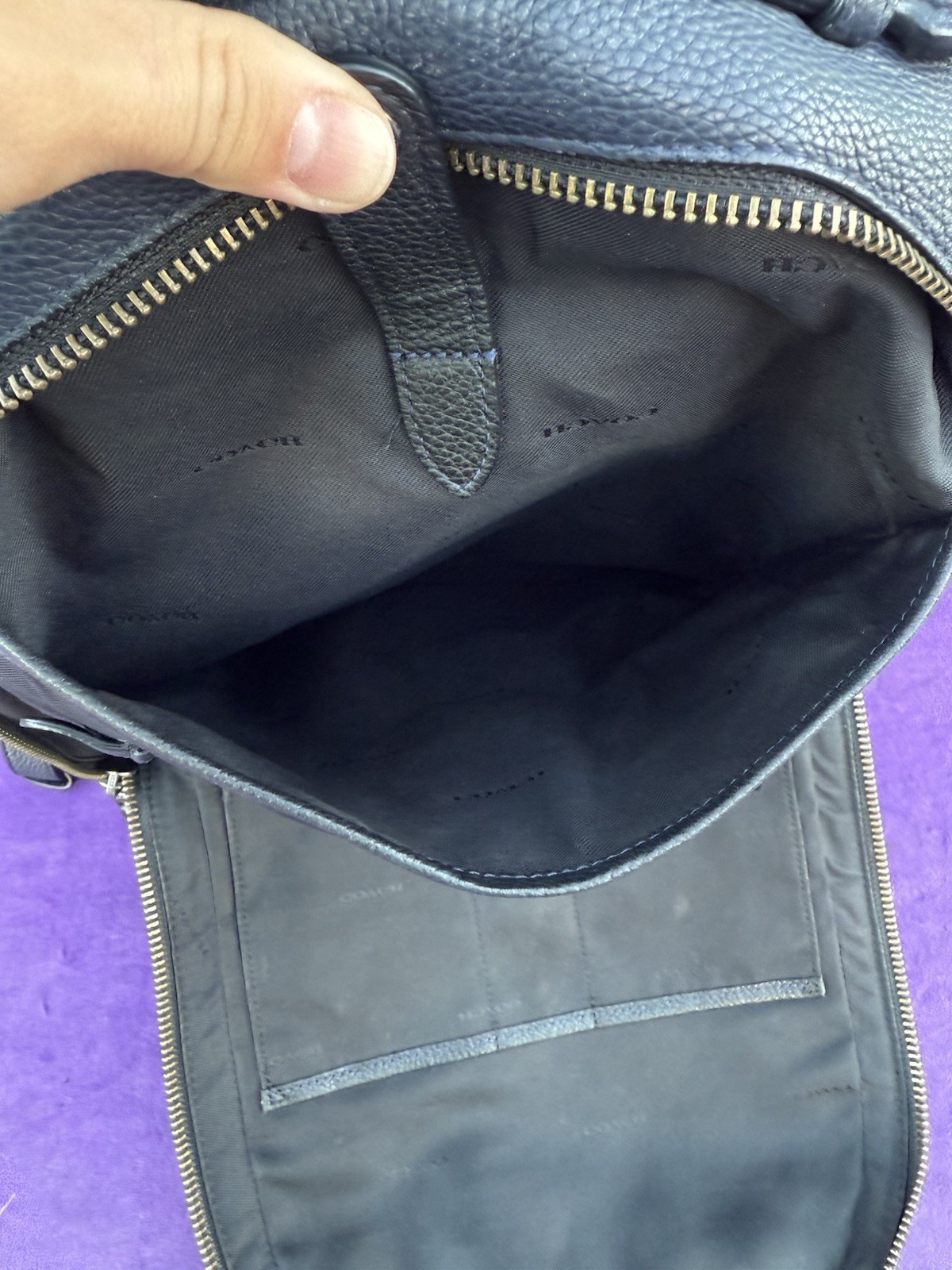 COACH Metropolitan Soft Backpack Pebbled Leather Navy Blue