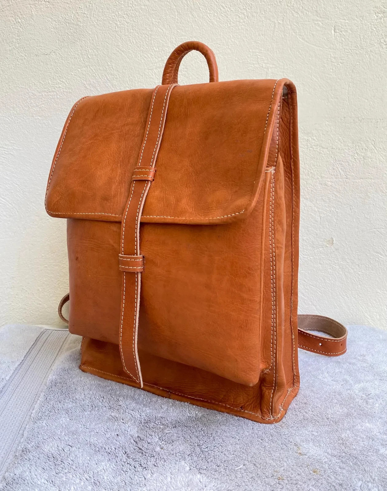 Handcrafted Genuine Leather Roll Top Bag – Cognac | 45cm | 100% Handmade