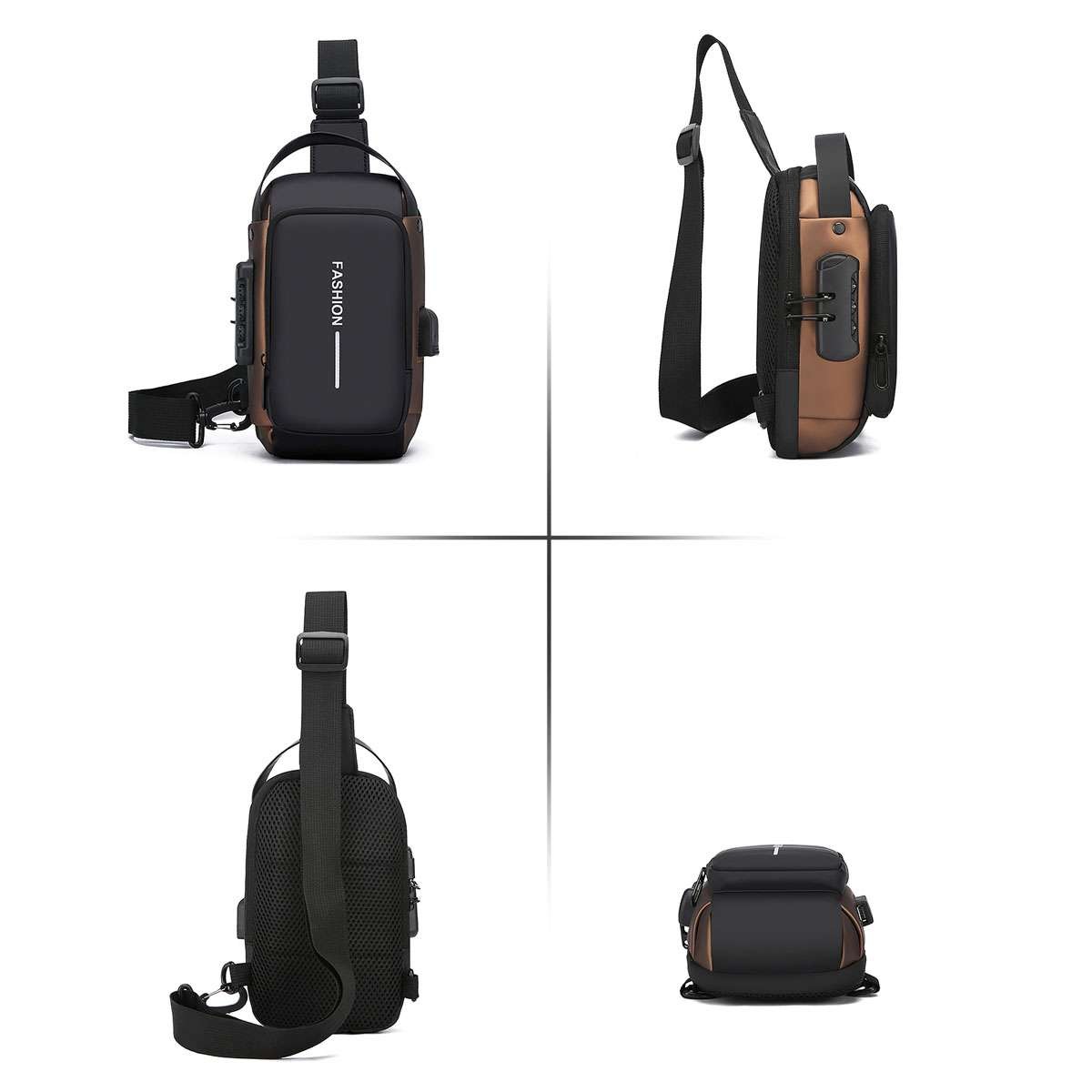 Anti Theft Sling Bag Waterproof Chest Bag Crossbody Backpack w/ USB Charge Port