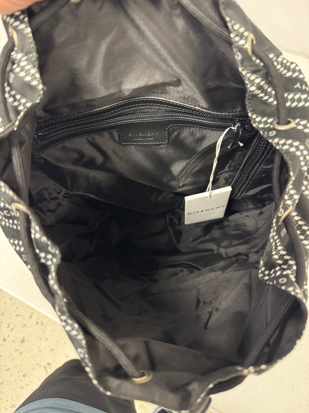 Givenchy Light 3 Chain Logo Print Two-tone Stripe Backpack Black White NWT