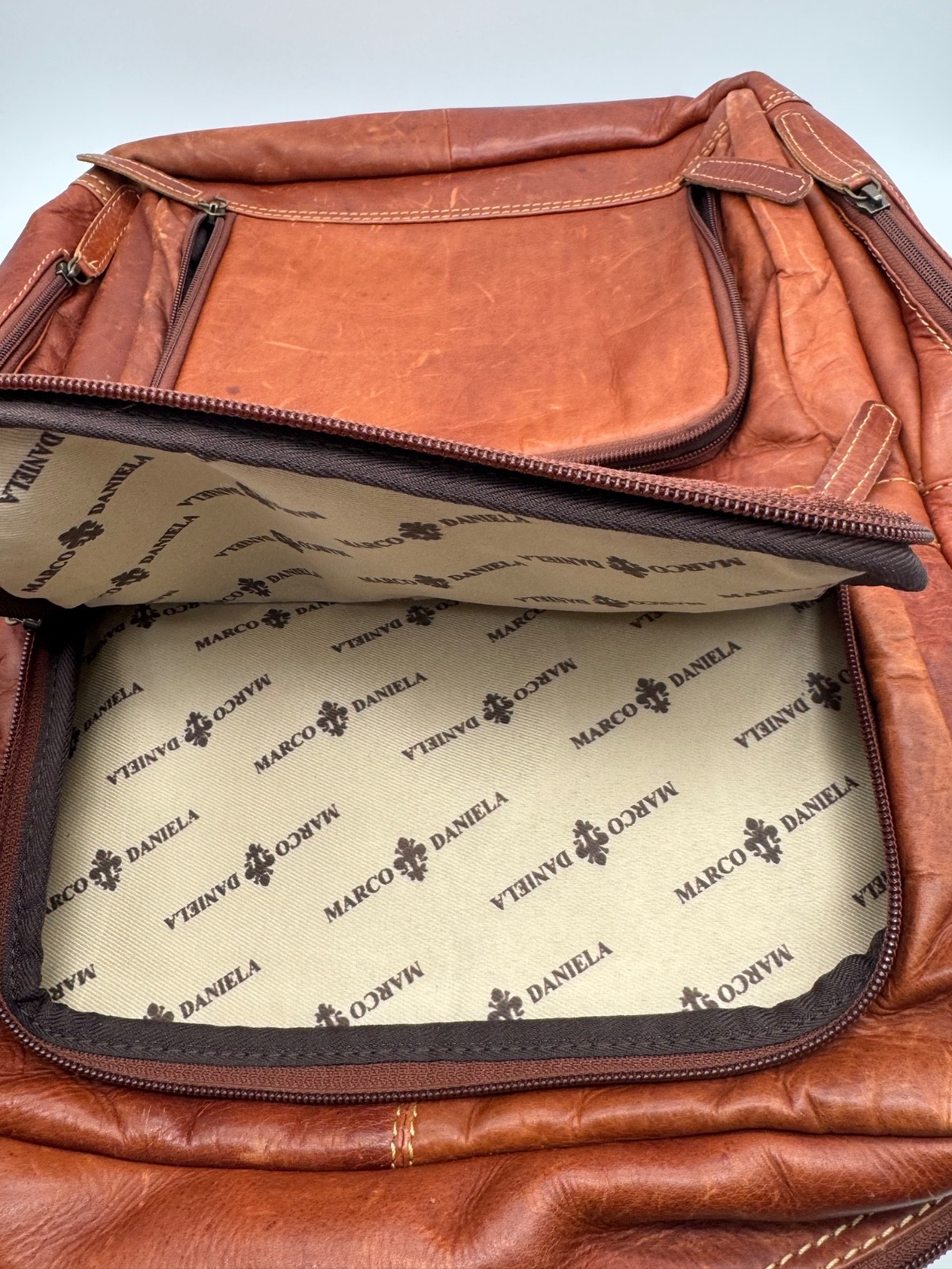 Marco Daniela distressed brown genuine leather backpack / laptop bag