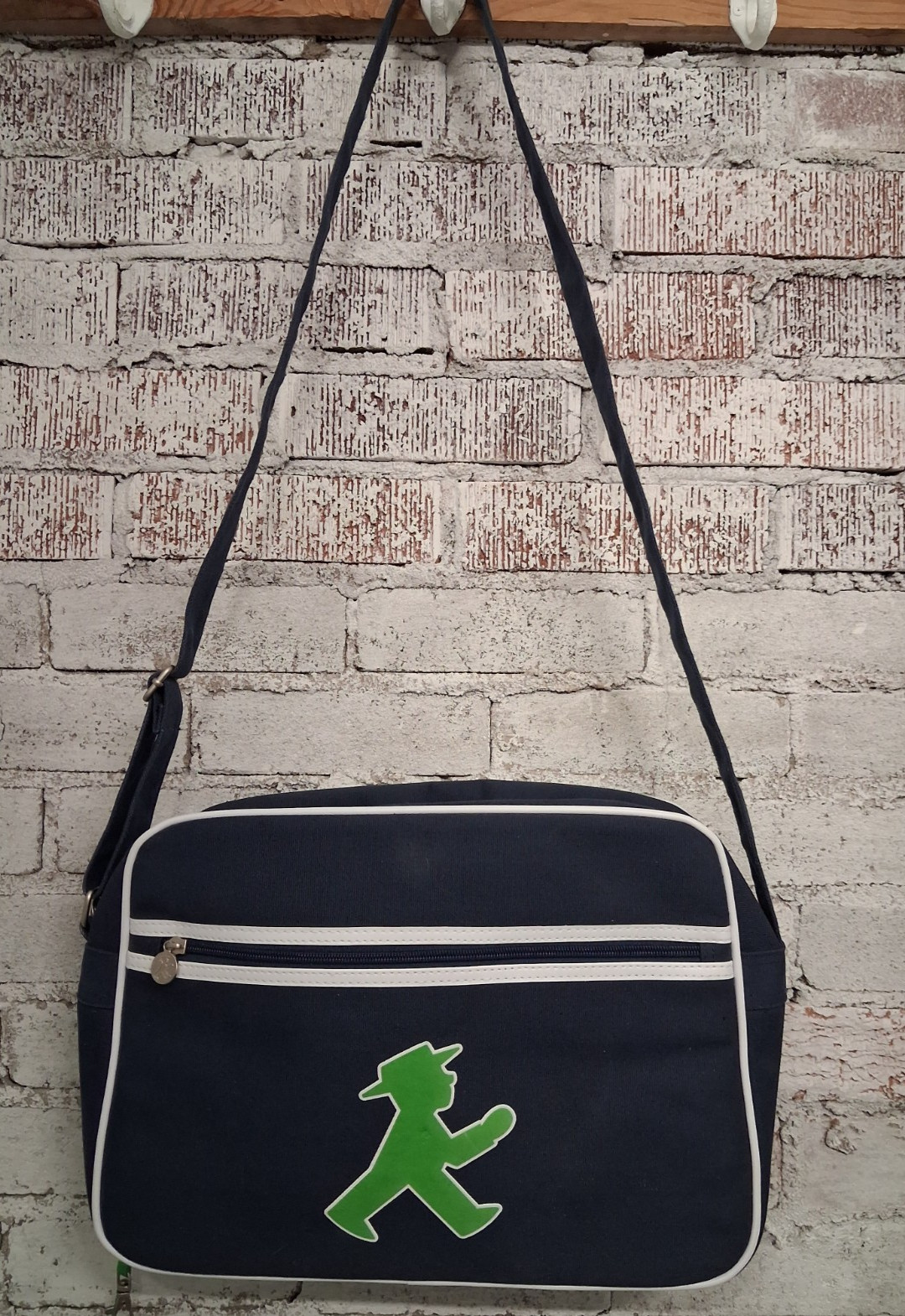 Heavy Duty Canvas Navy Lime Green White Berlin Ampelmann Messenger Shoulder Bag