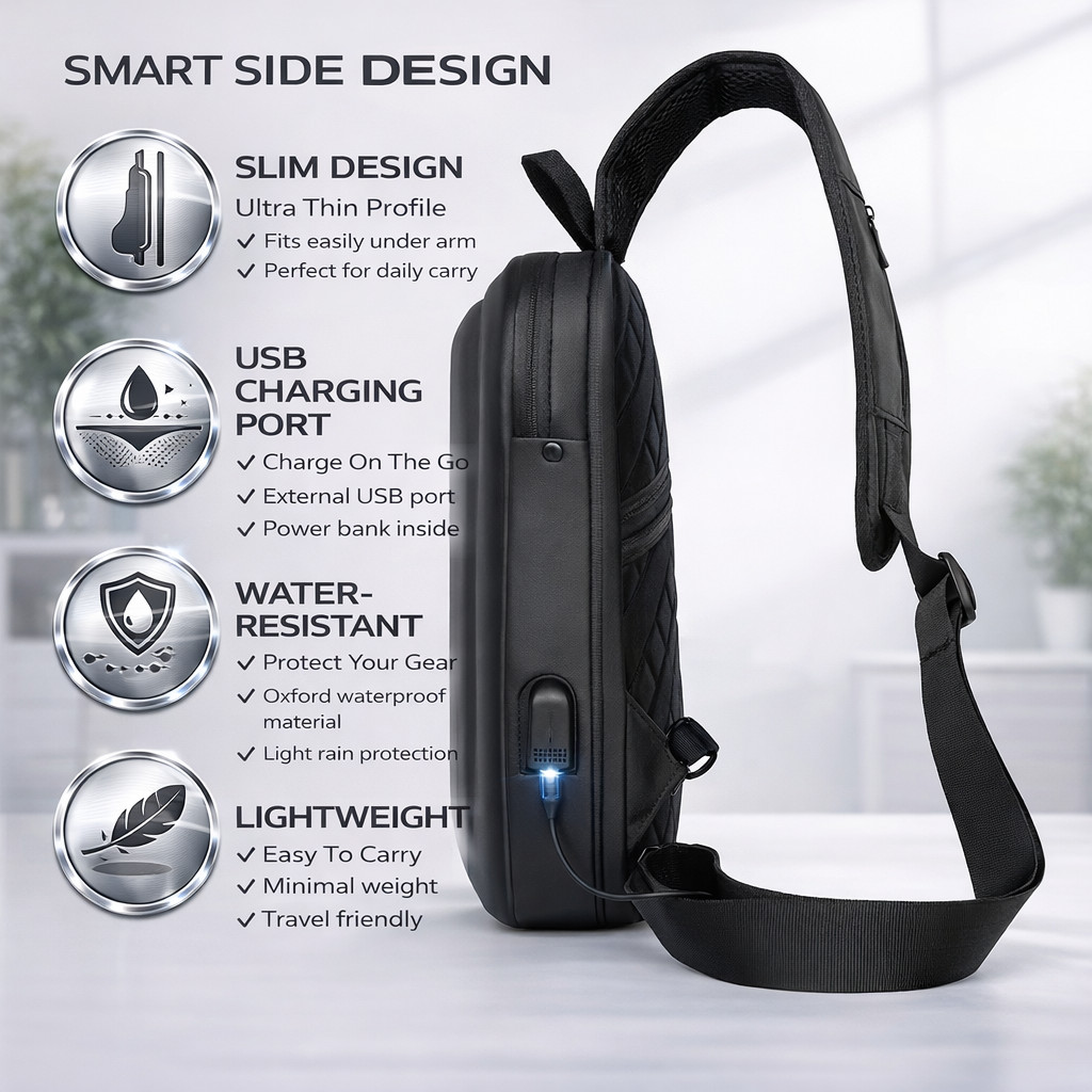 Premium Anti-Theft Sling Backpack with USB Charging Port – Waterproof Oxford –