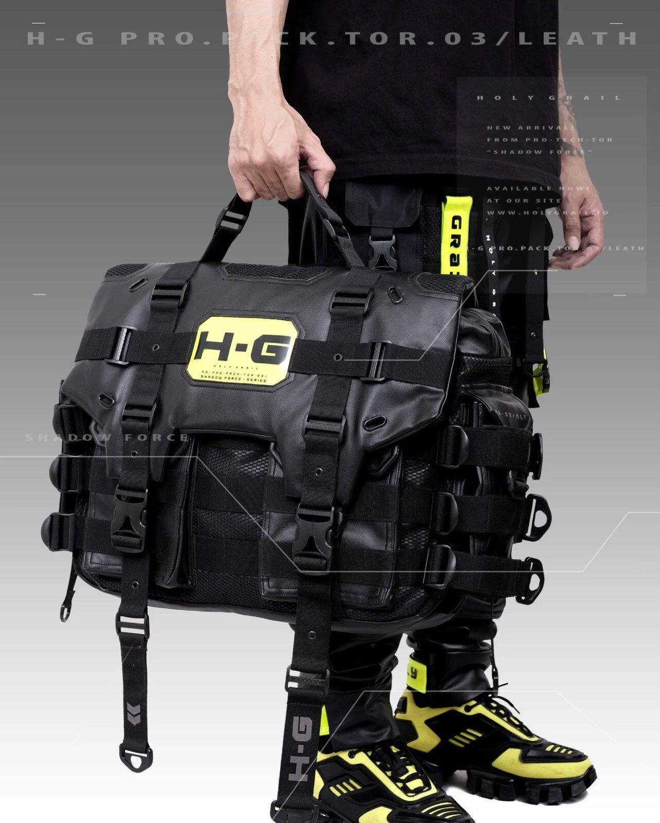 Techwear Bag Black Futuristic Messenger Crossbody H-G PRO.PACK.TOR 03/LEATHER