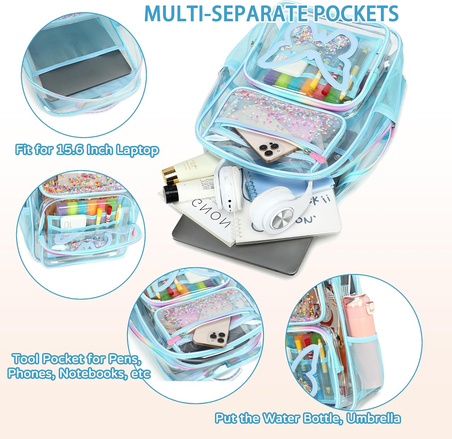 Clear Backpack for School,Large Bookbag Heavy Duty See through Butterfly Backpac
