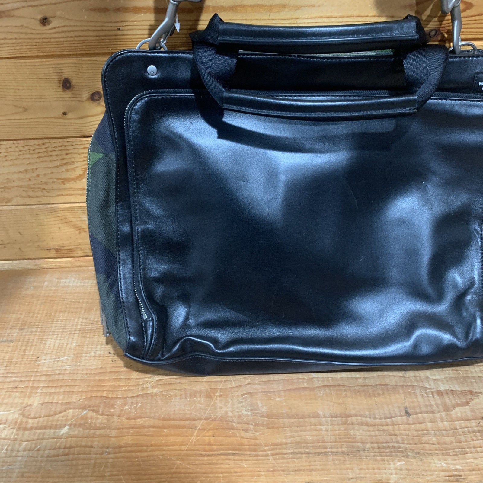 Jack Spade Camo & Leather Split Brief Briefcase