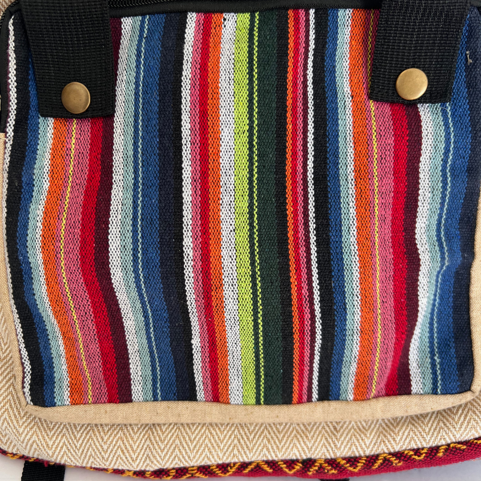 Himalayan Hemp THC Free Backpack Made in Nepal Boho Woven Pattern Hippie Bag