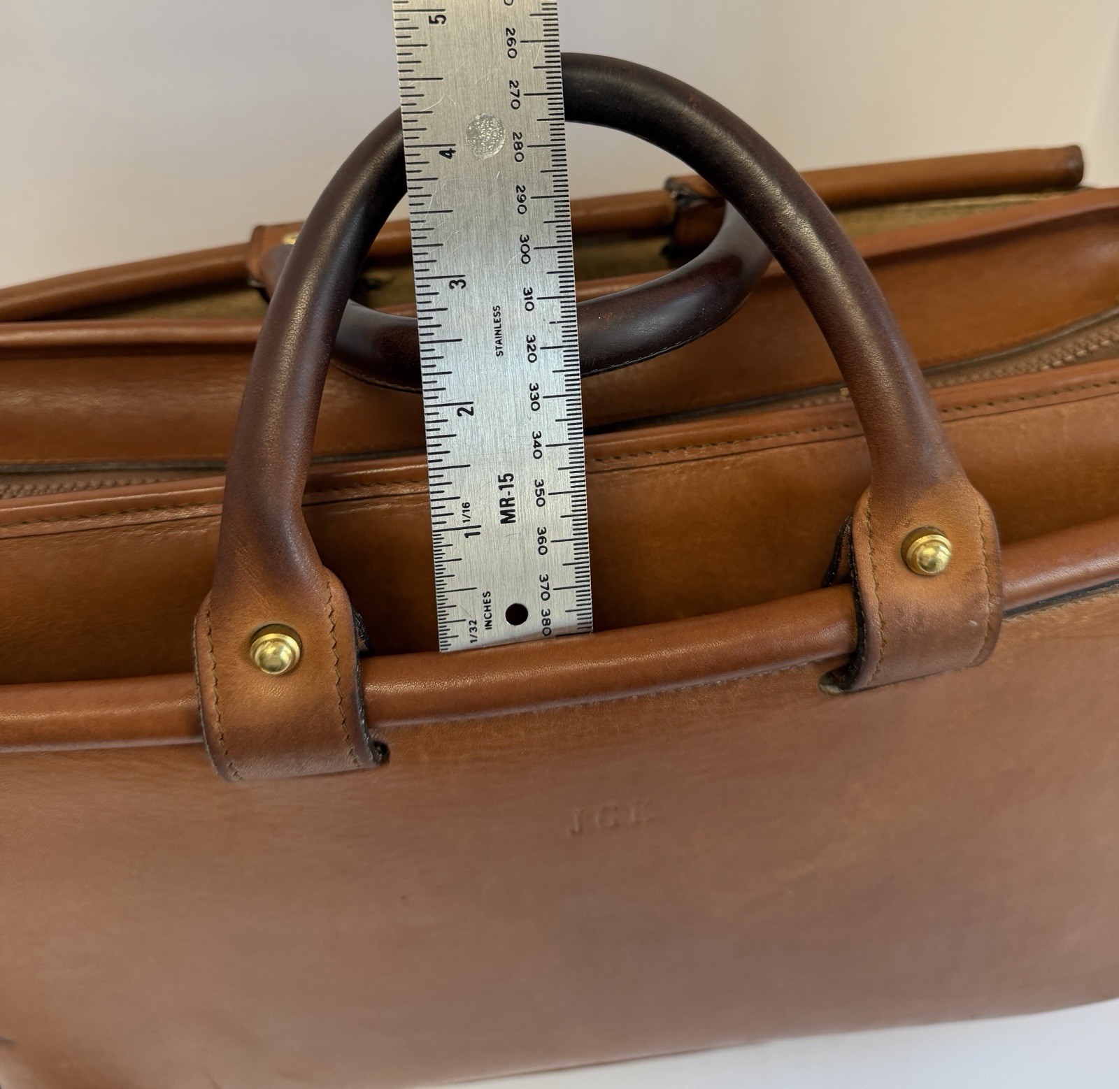 Vintage Jack Georges Brown Leather Messenger Briefcase Double Handle 16.5” Wide