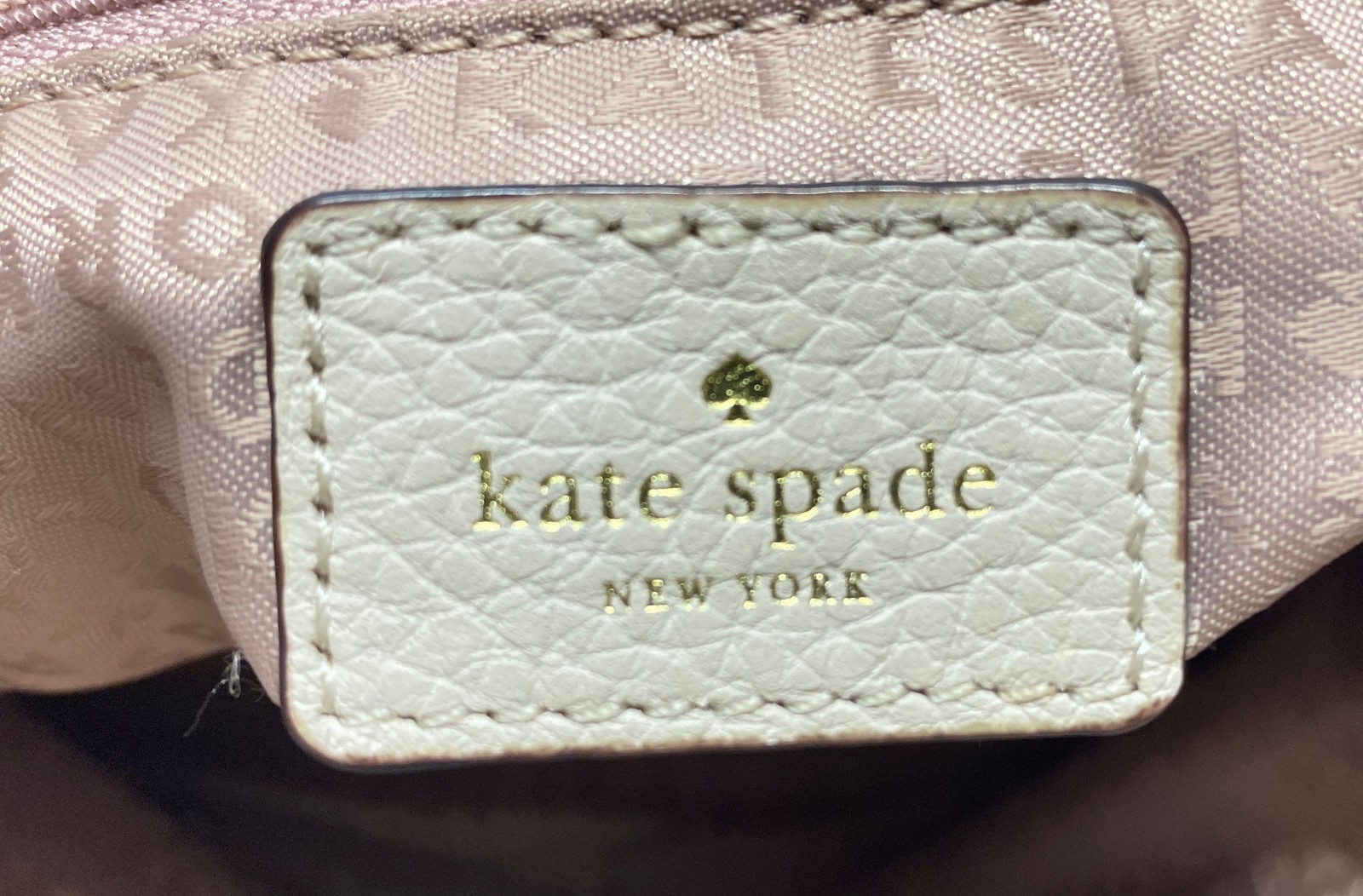 Kate Spade Beige White Striped Pebbled Leather Backpack Gold Hardware