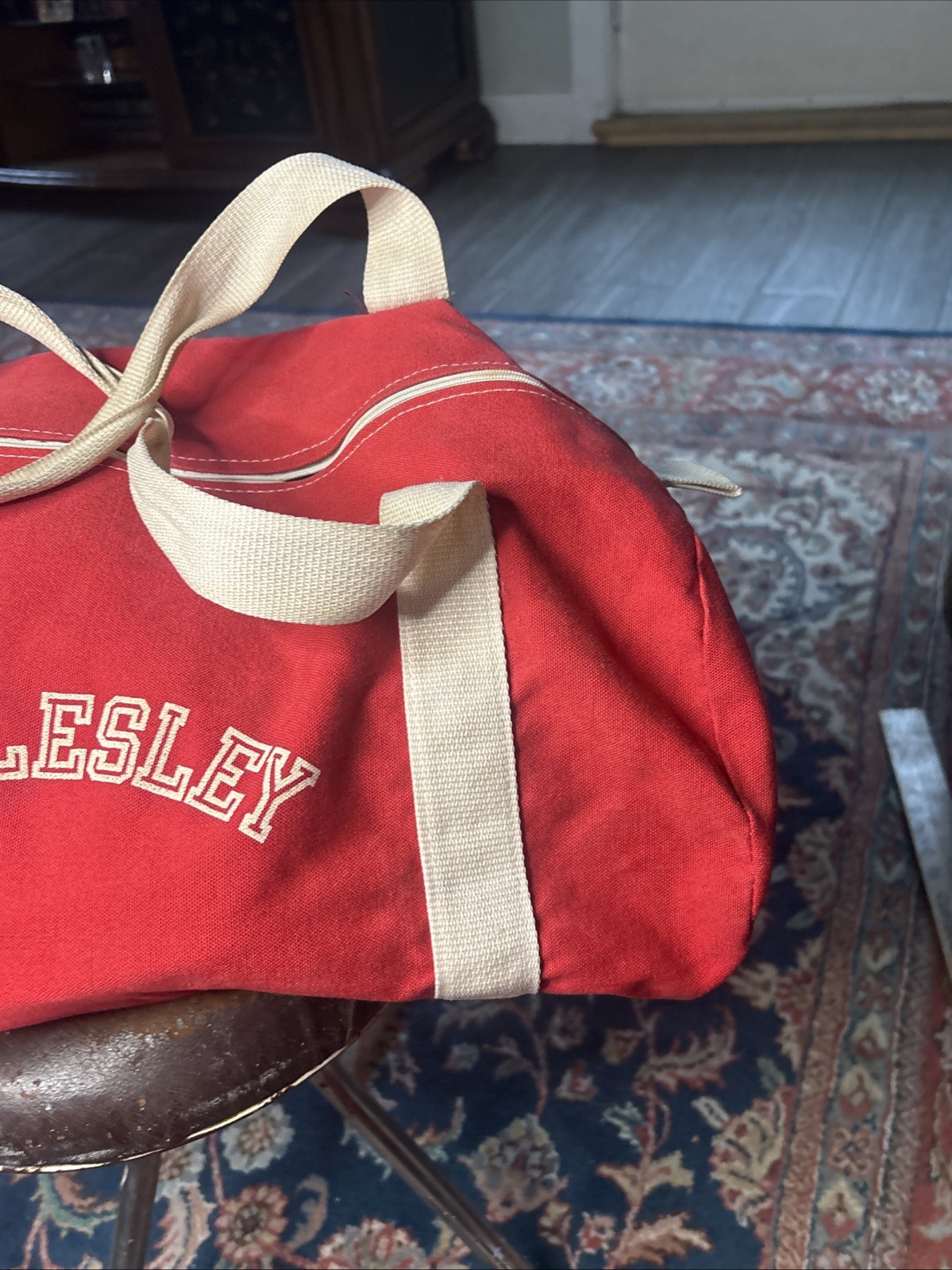 Vtg Wellesley College Massachusetts Duffle Bag Red White Rare CB Sports Inc 80s