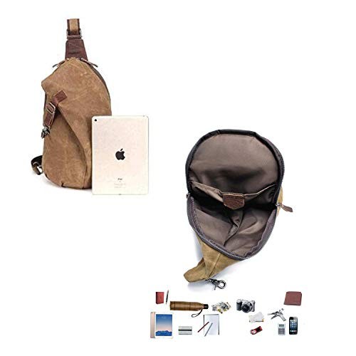 Men’s Sling Backpack Waxed Canvas Crossbody Bag Casual Daypacks Khaki