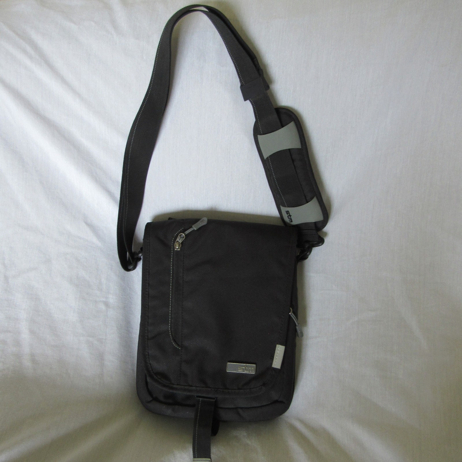 STM Vertical Messenger Crossbody Tablet Tech Bag Organizer Utility Black Nylon