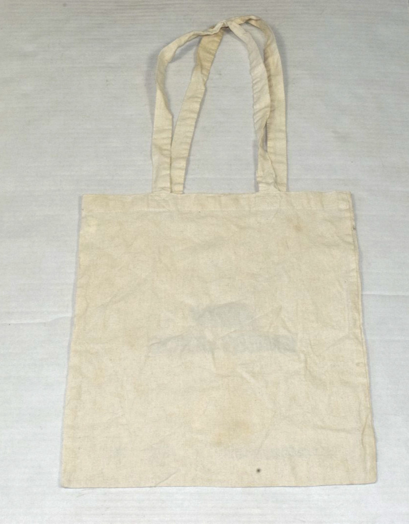EME Studios Streetwear Tote Bag Printed Logo Ultra Thin Ivory Cotton 14.5X13.5In