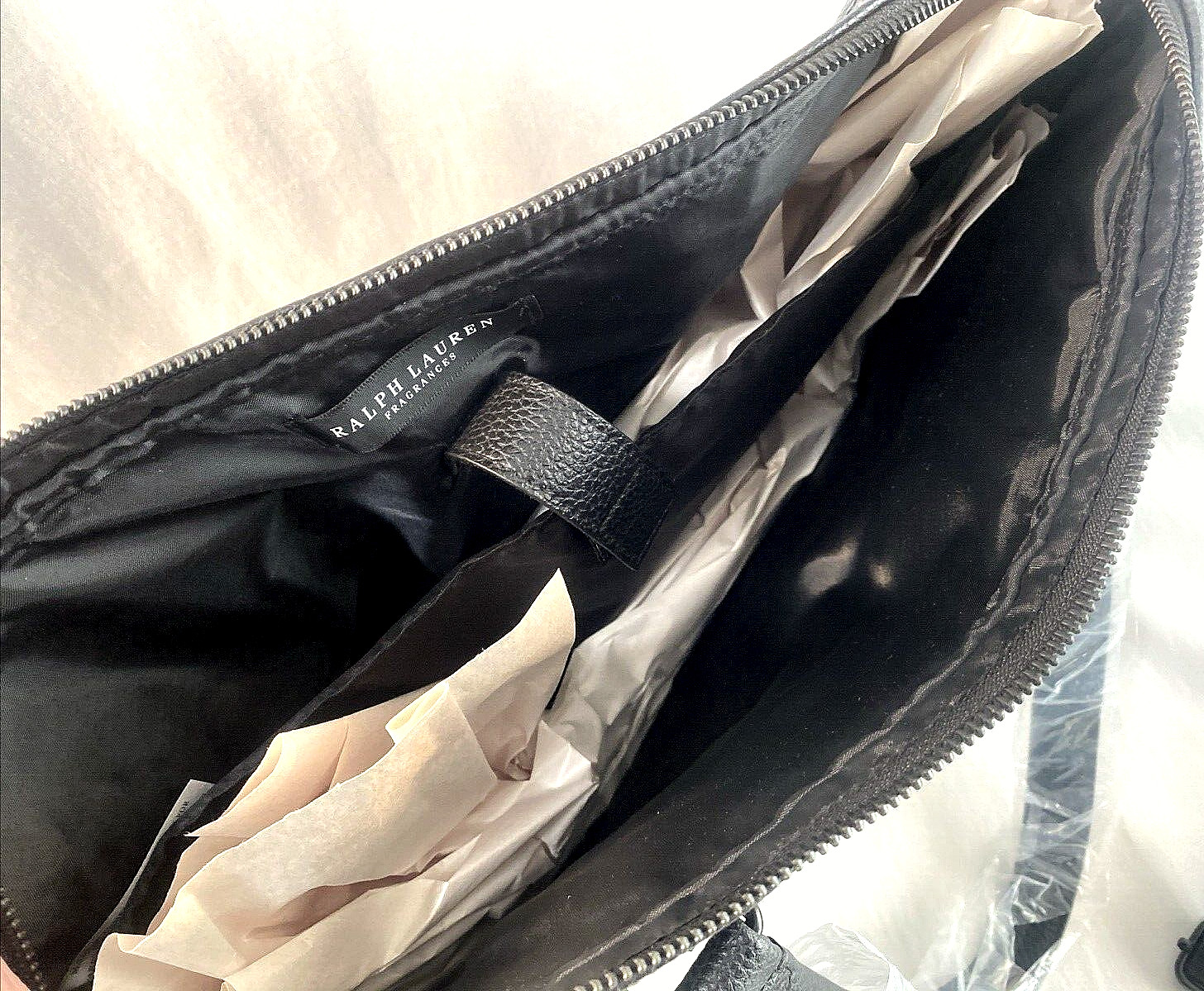 Ralph Lauren Black Briefcase Messenger Bag Laptop Case Faux Pebbled Leather NEW
