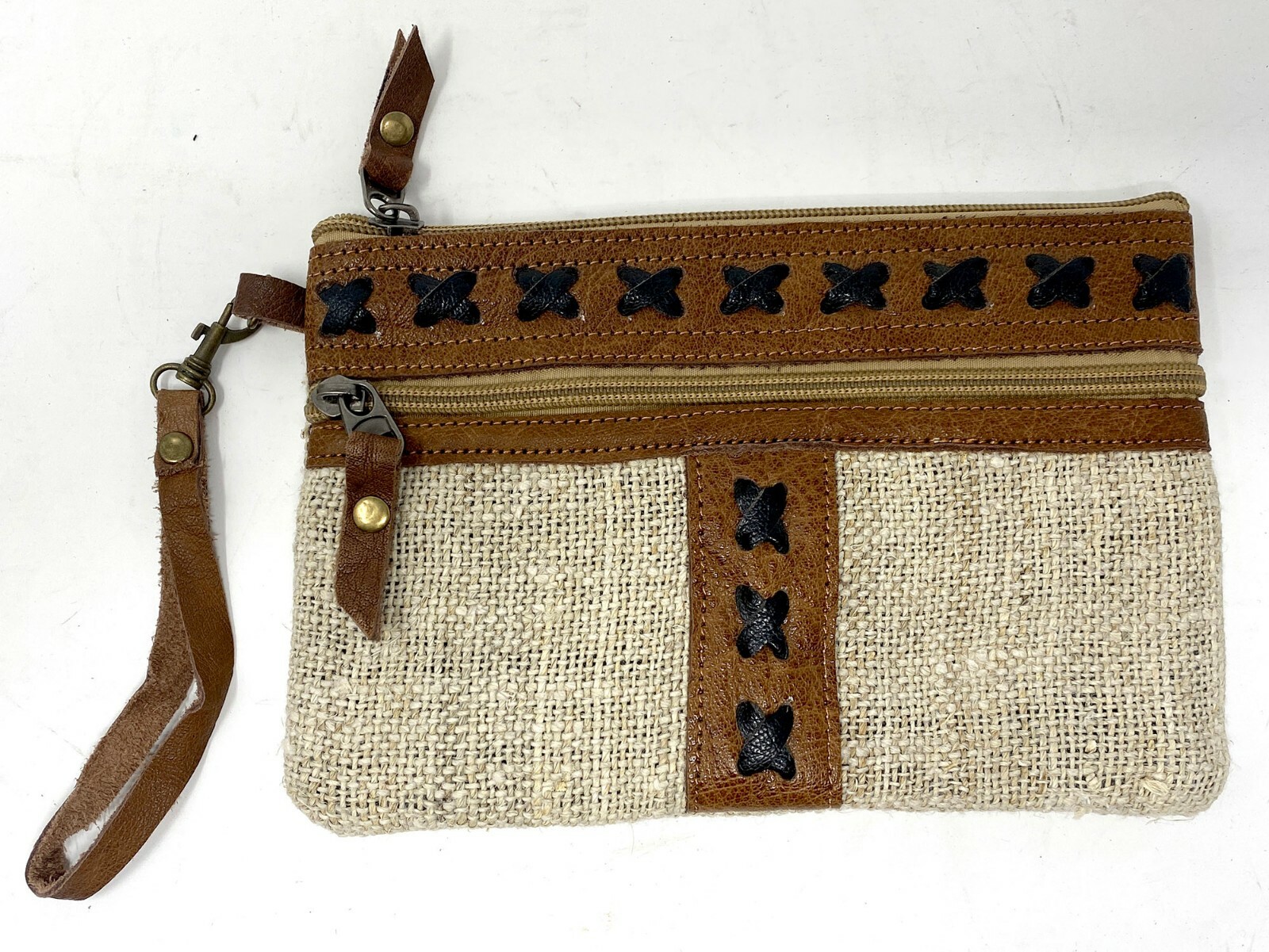100% Hemp + Leather Pouch: small medium case bag purse marijuana Nepal Nepali