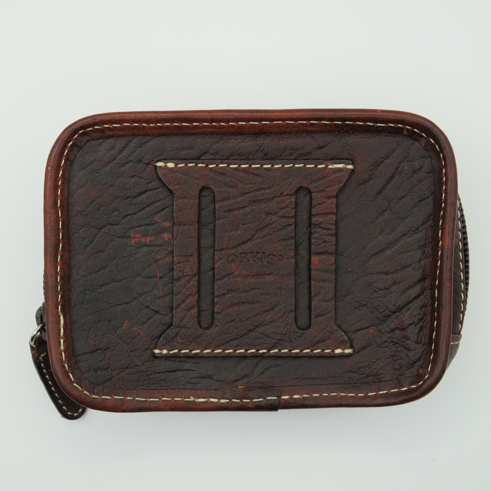 Orvis Leather Belt Loop Pouch 2 Compartments Zipper & Magnetic 3-1/2″x 4-3/4″x2″